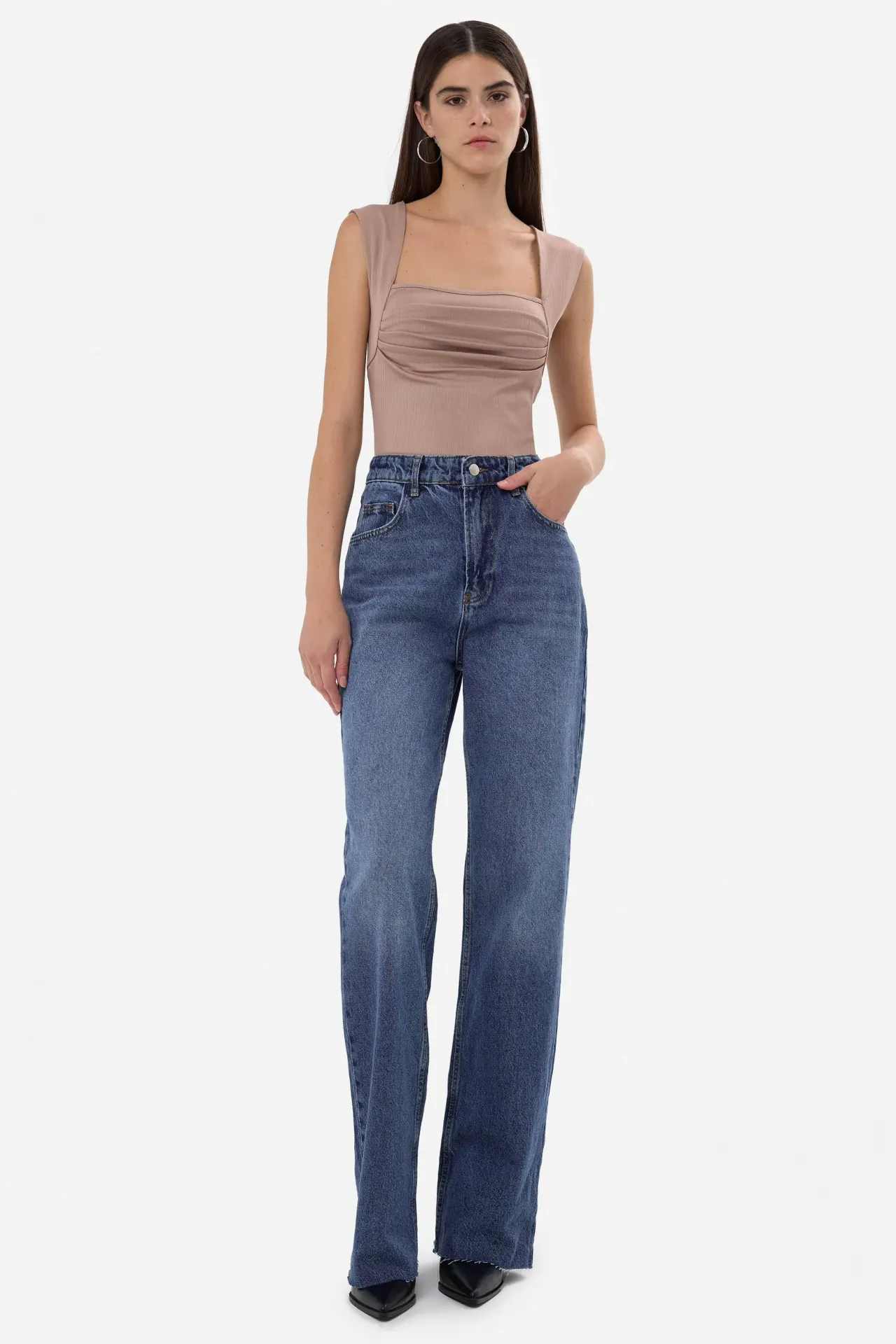 Ruched Square-Neck Blouse