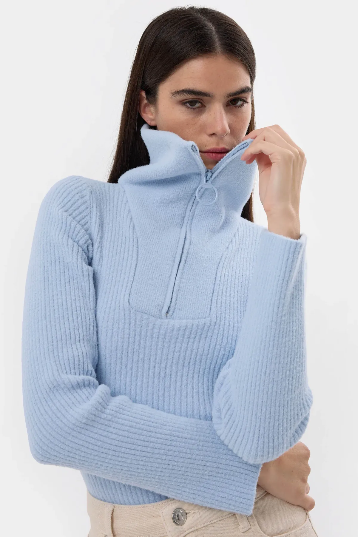 Zippered Knitted Sweater 1