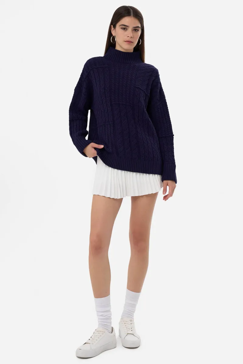 Textured High-Neck Knitted Sweater 1
