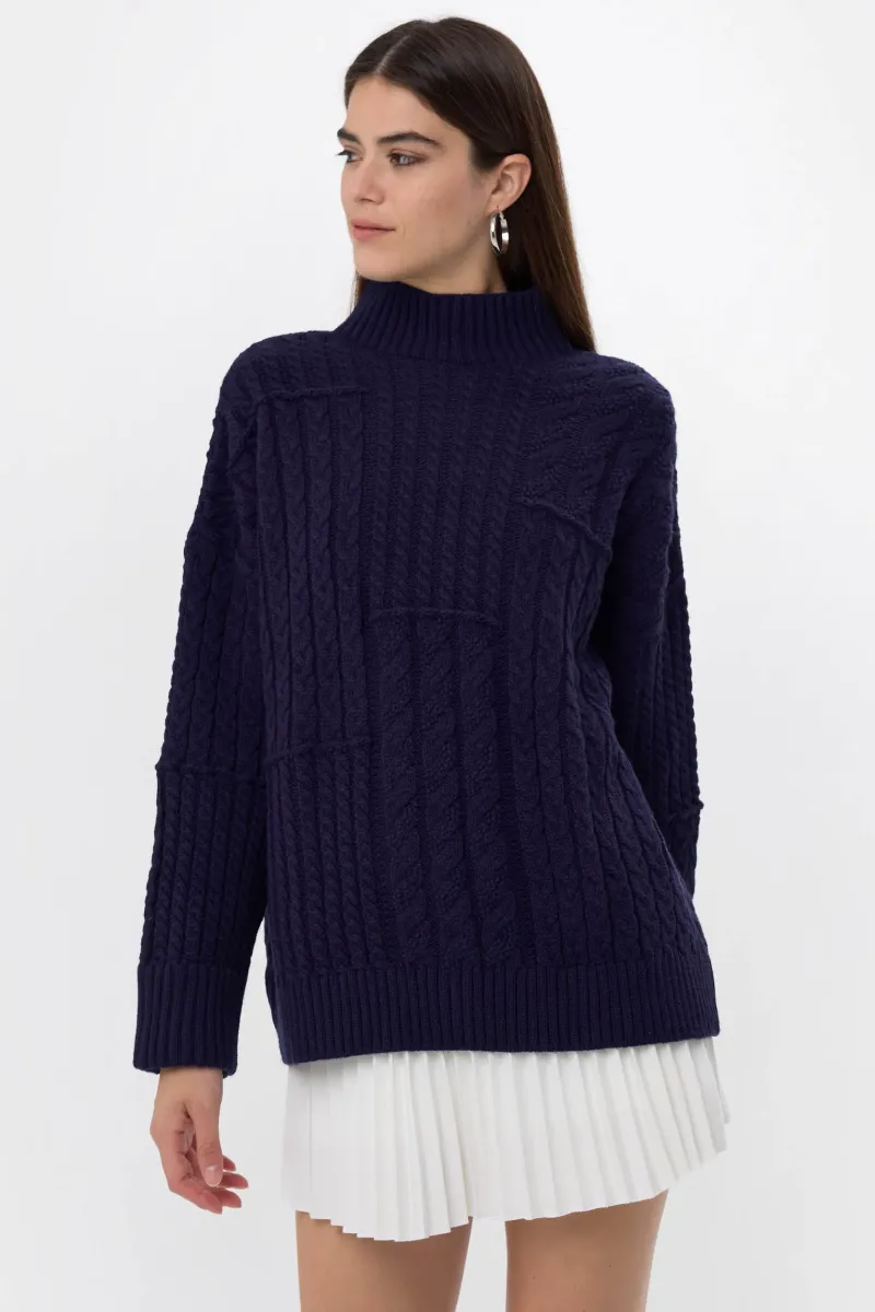 Textured High-Neck Knitted Sweater 2