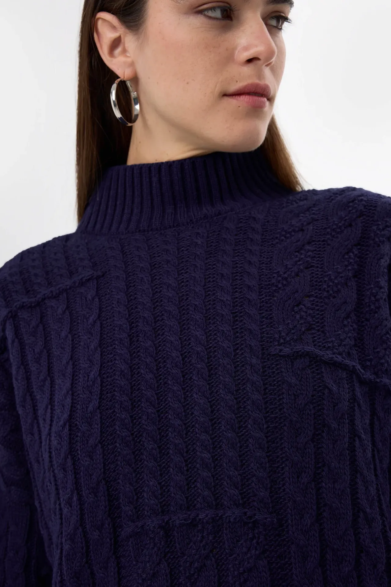 Textured High-Neck Knitted Sweater