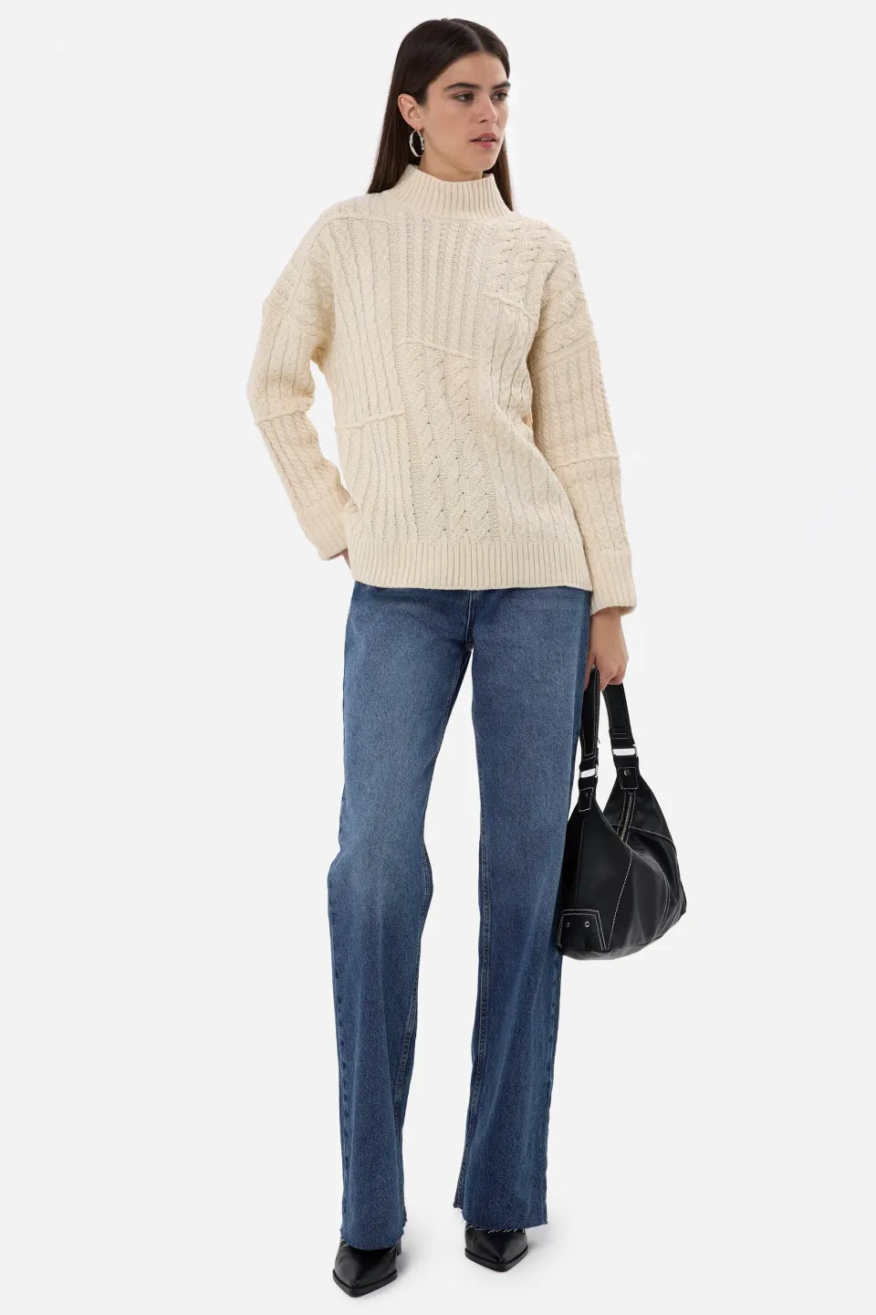 Textured High-Neck Knitted Sweater