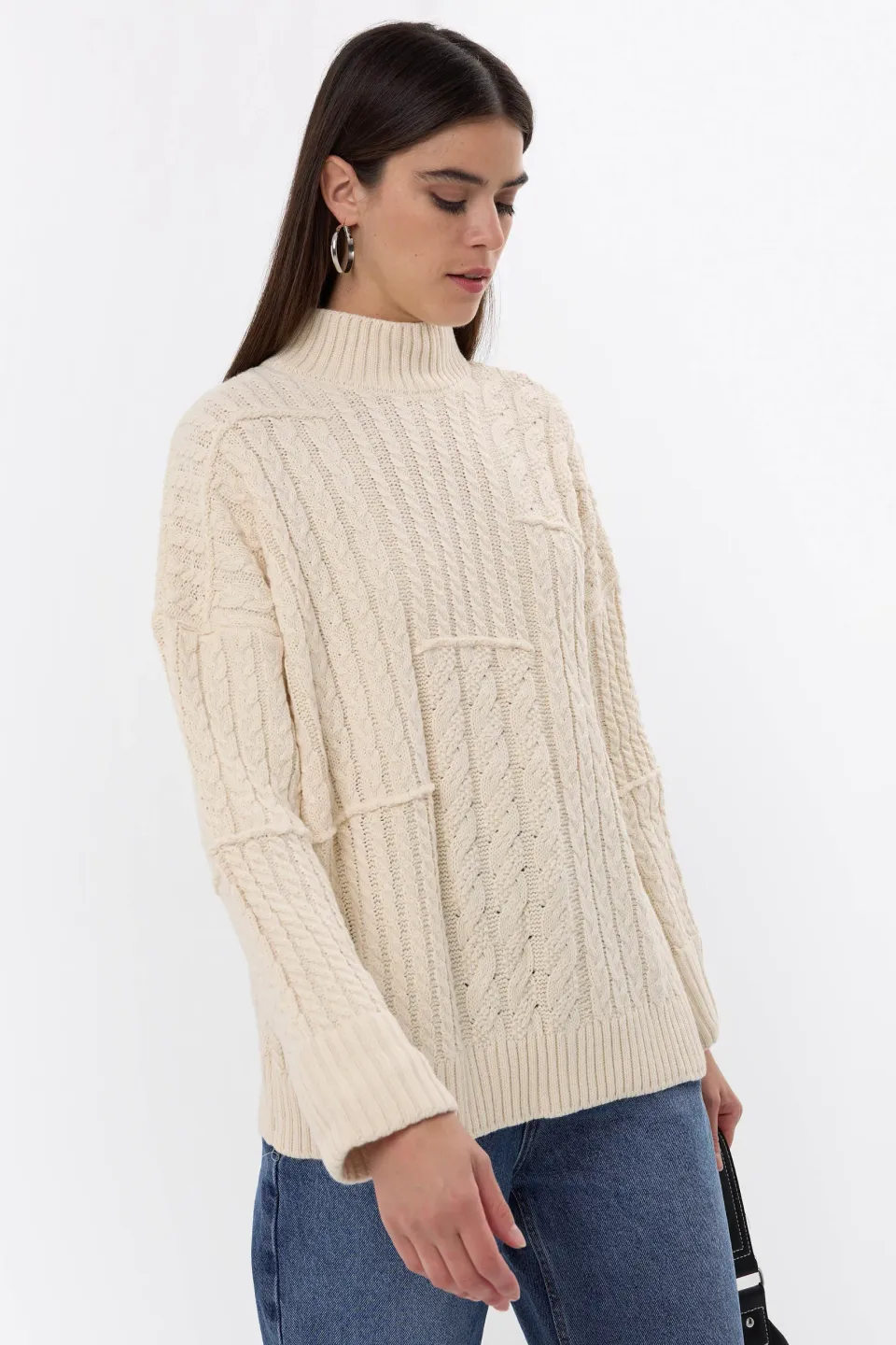 Textured High-Neck Knitted Sweater