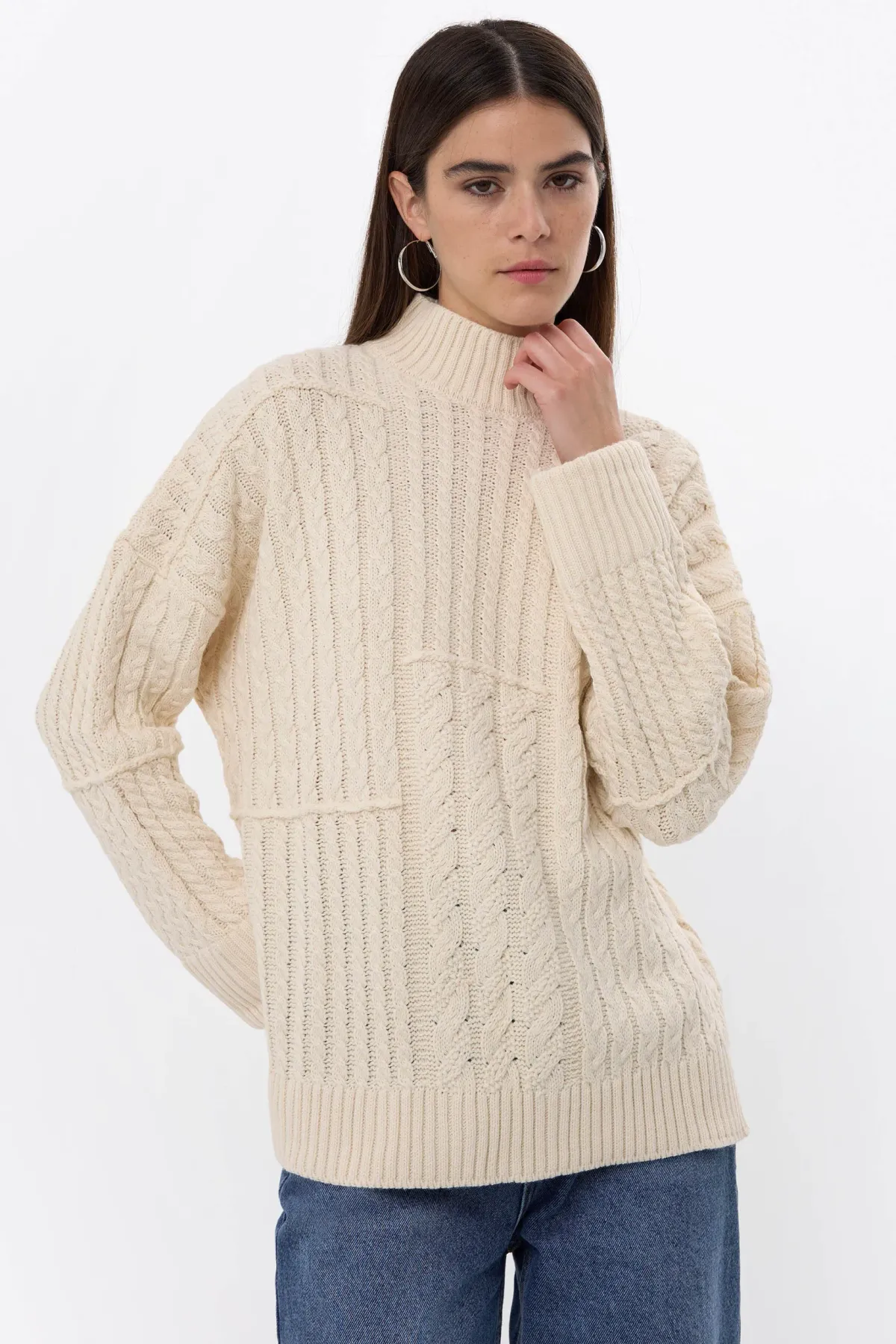 Textured High-Neck Knitted Sweater 1
