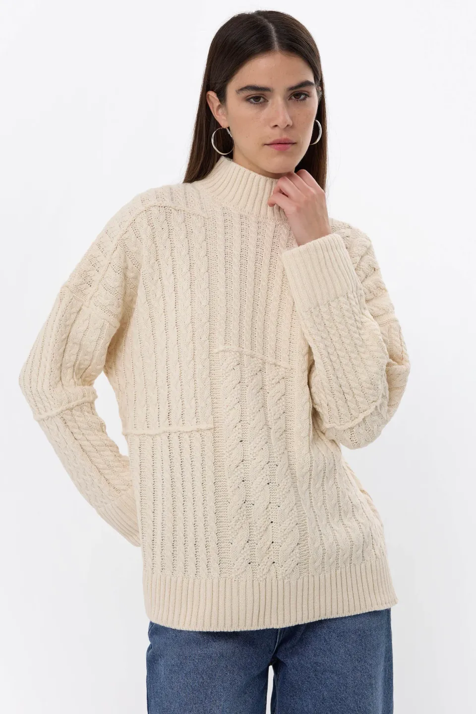 Textured High-Neck Knitted Sweater
