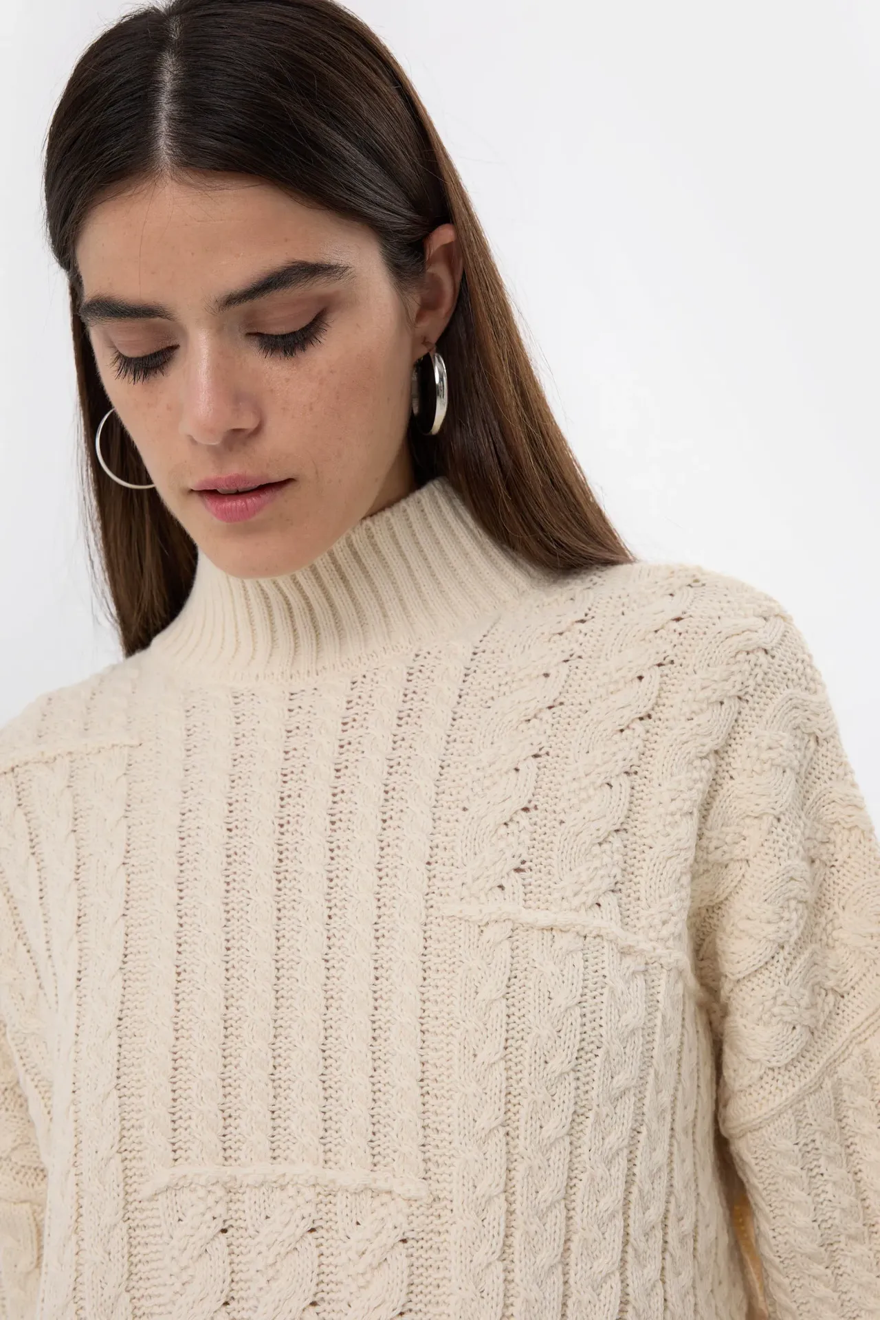 Textured High-Neck Knitted Sweater