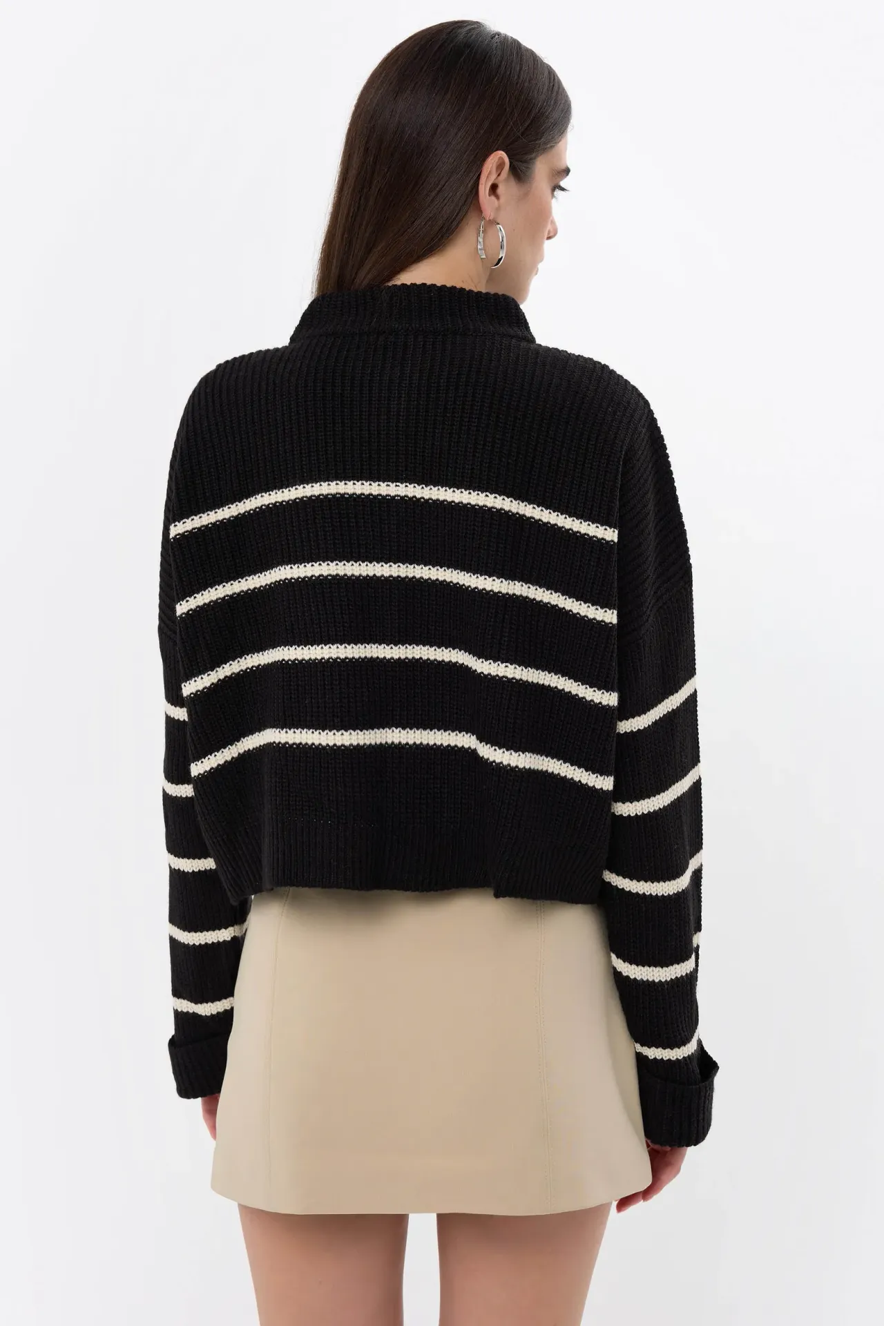 Striped Zippered Knit Sweater