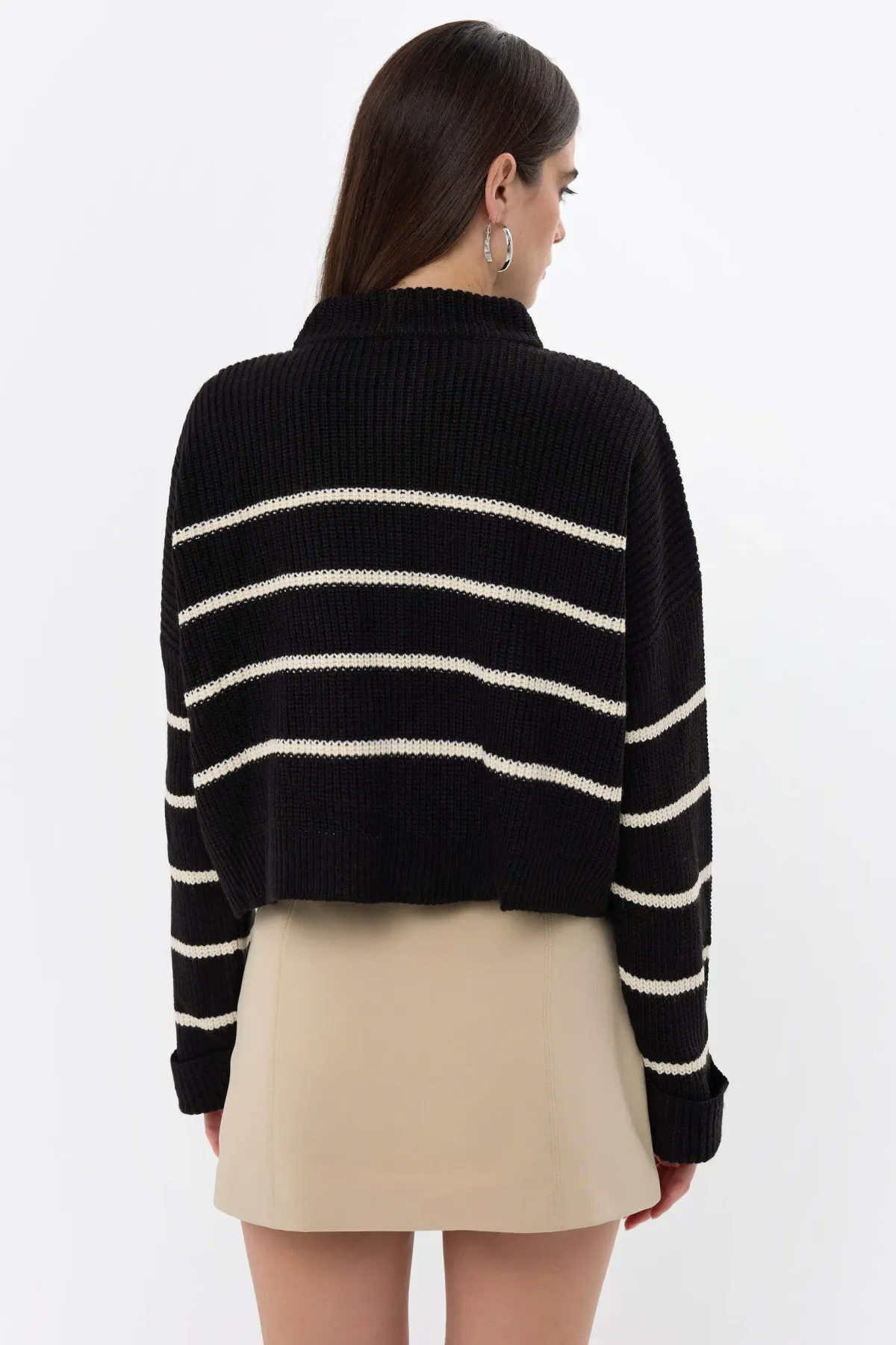 Striped Zippered Knit Sweater 5