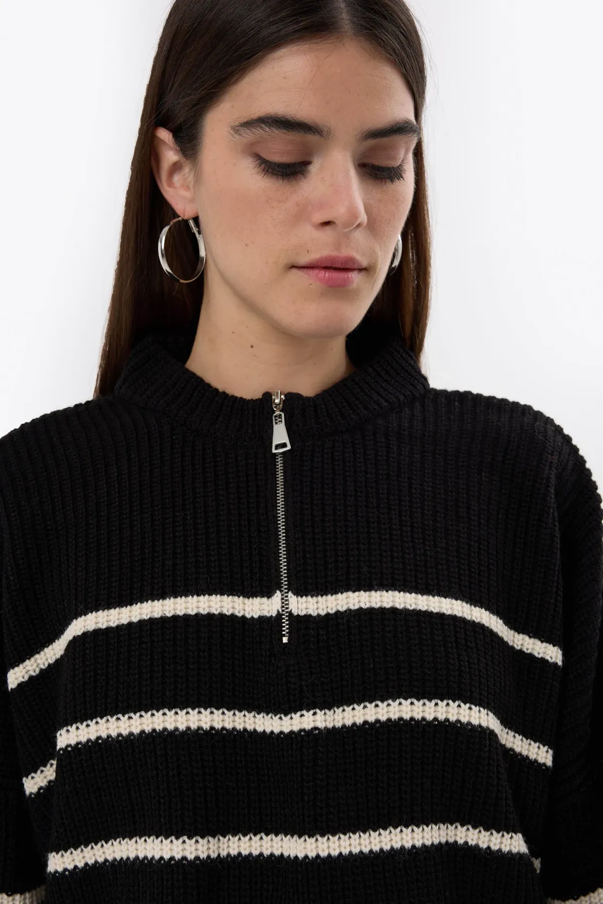 Striped Zippered Knit Sweater 4