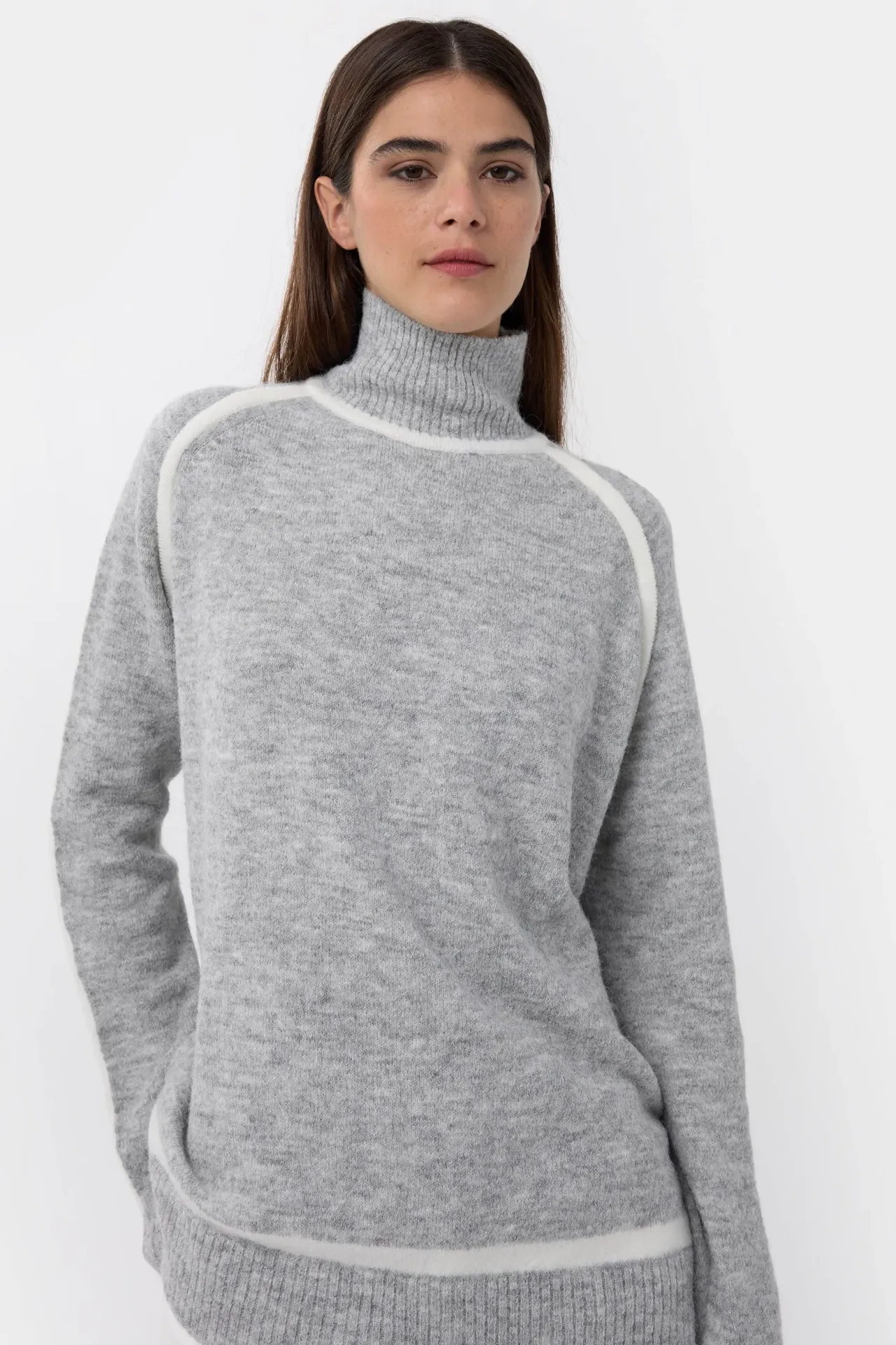 Oversized Knit Sweater with Contrast Detail