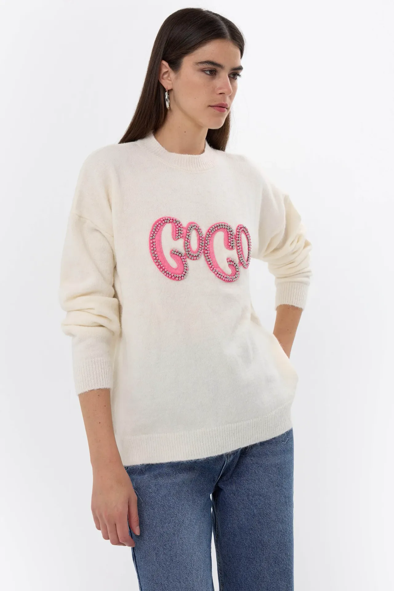Stone-Embellished Knitted Sweater