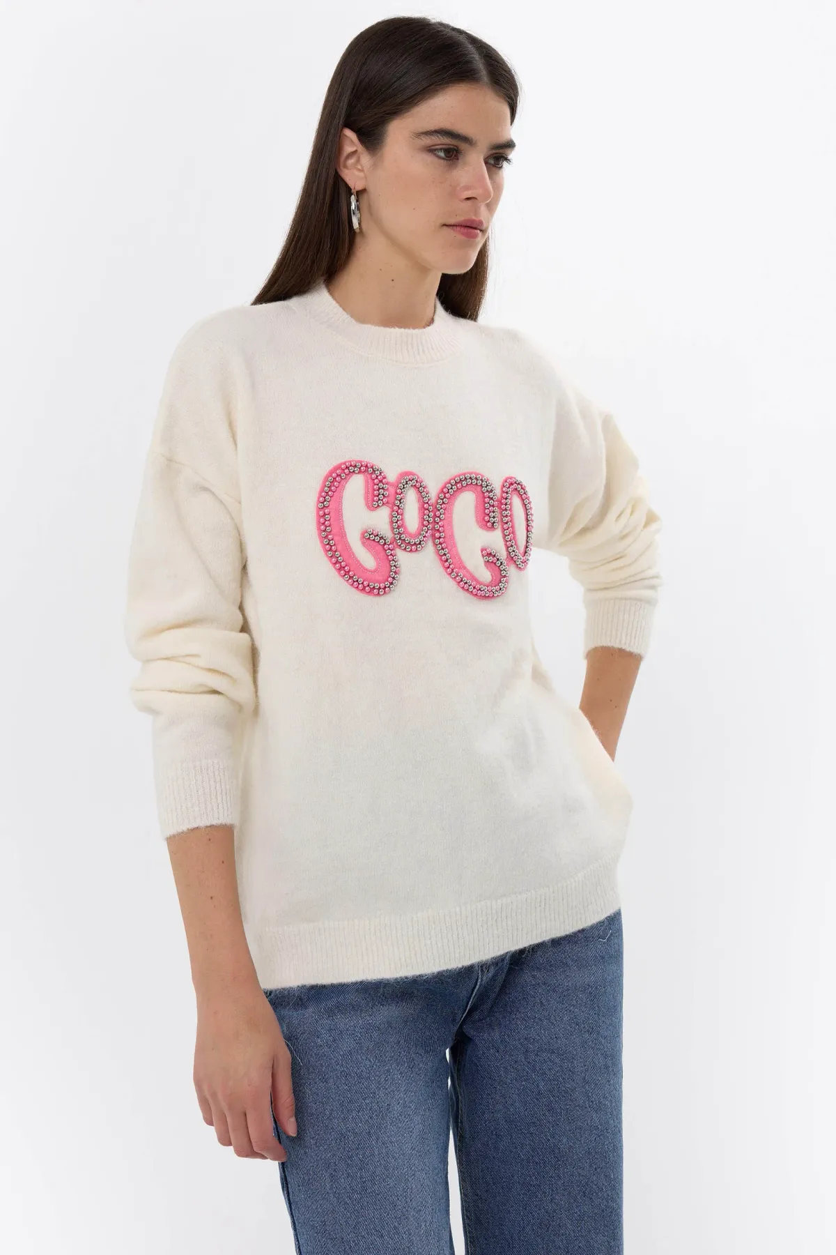 Stone-Embellished Knitted Sweater 4