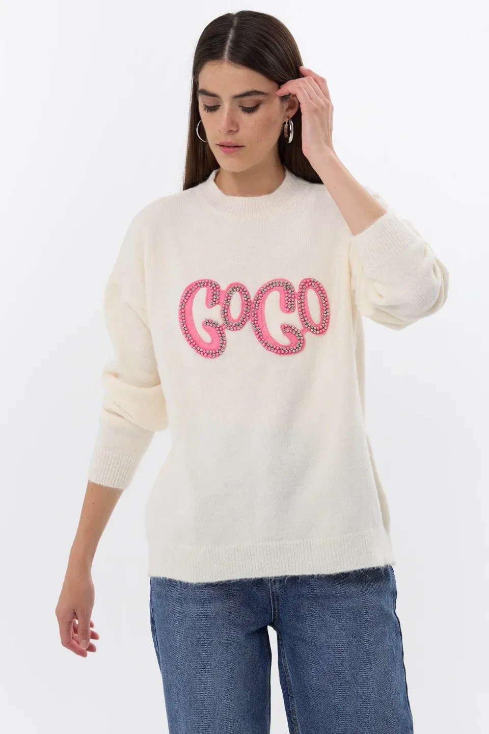 Stone-Embellished Knitted Sweater
