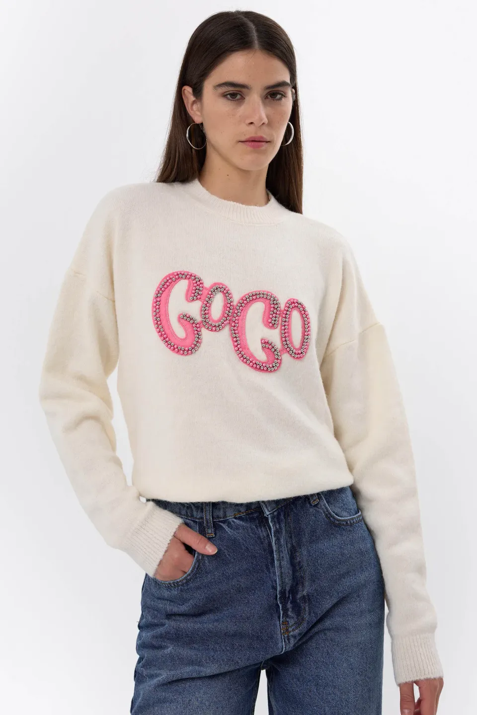 Stone-Embellished Knitted Sweater