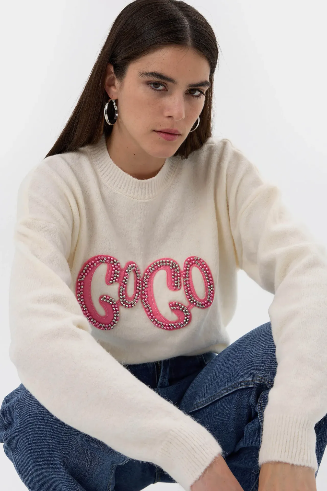 Stone-Embellished Knitted Sweater