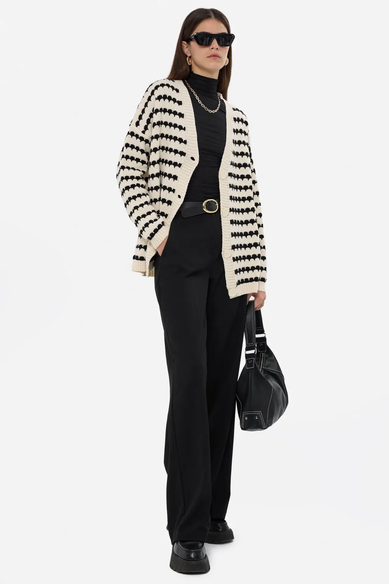 Striped Oversized Buttoned Cardigan