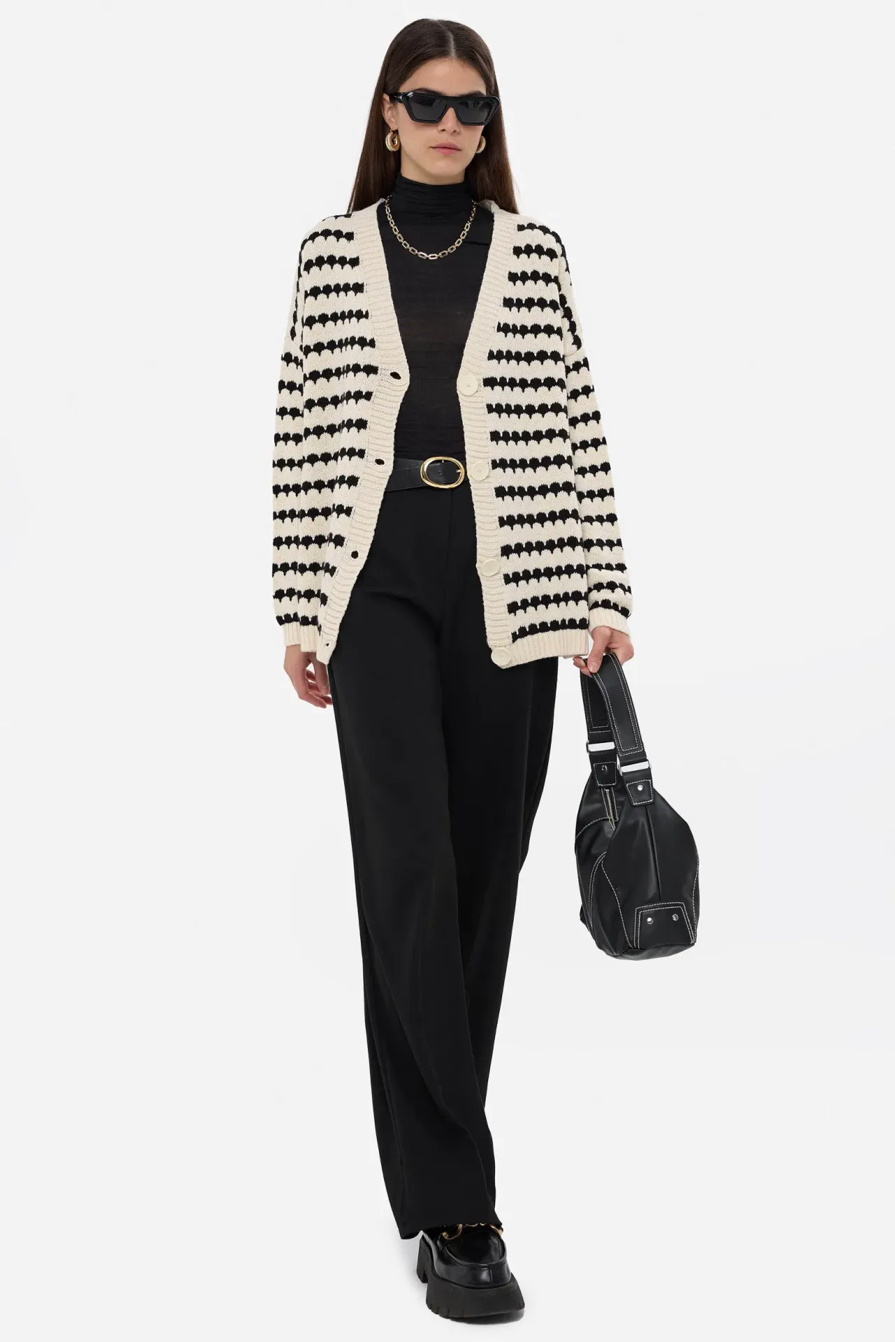 Striped Oversized Buttoned Cardigan