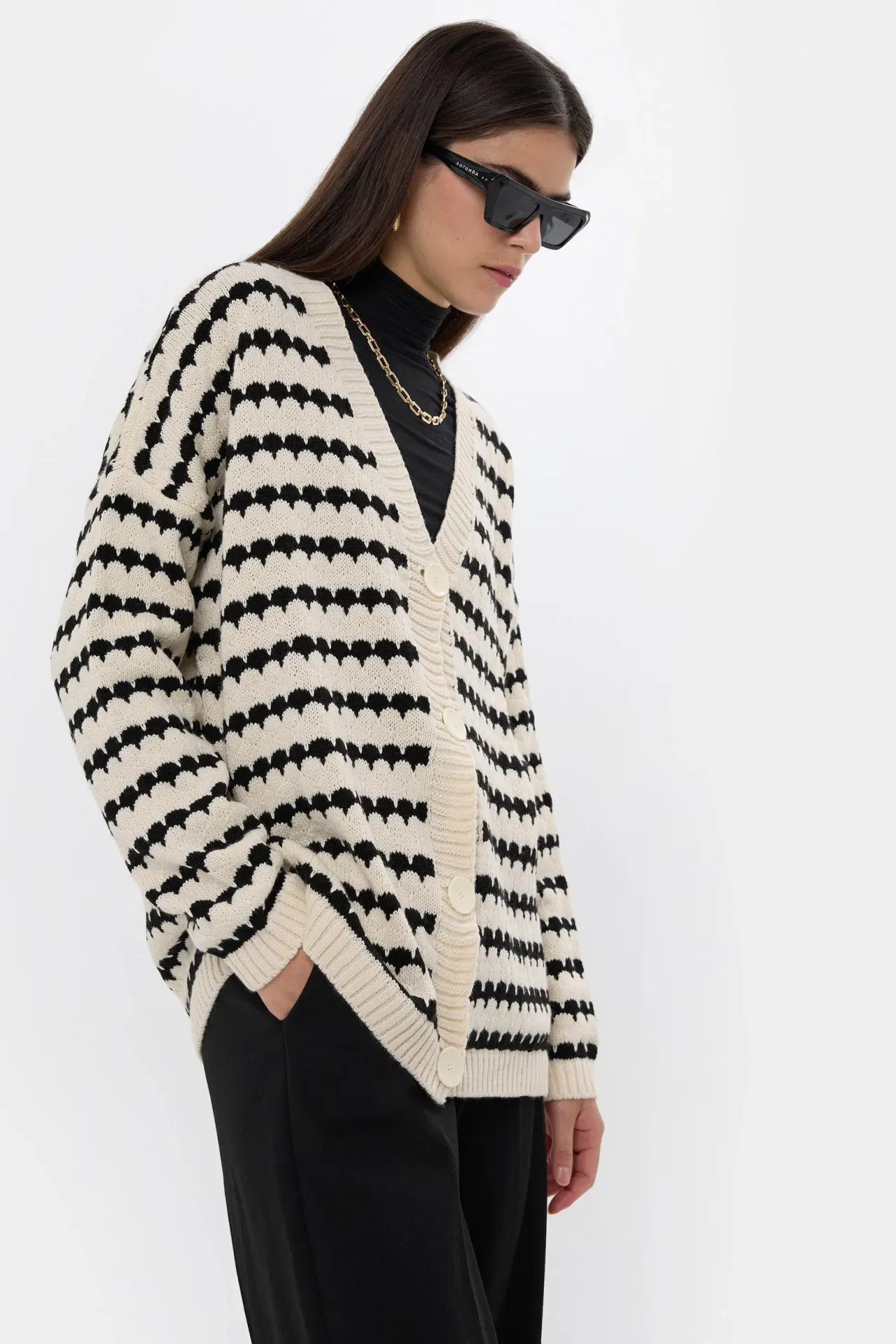 Striped Oversized Buttoned Cardigan