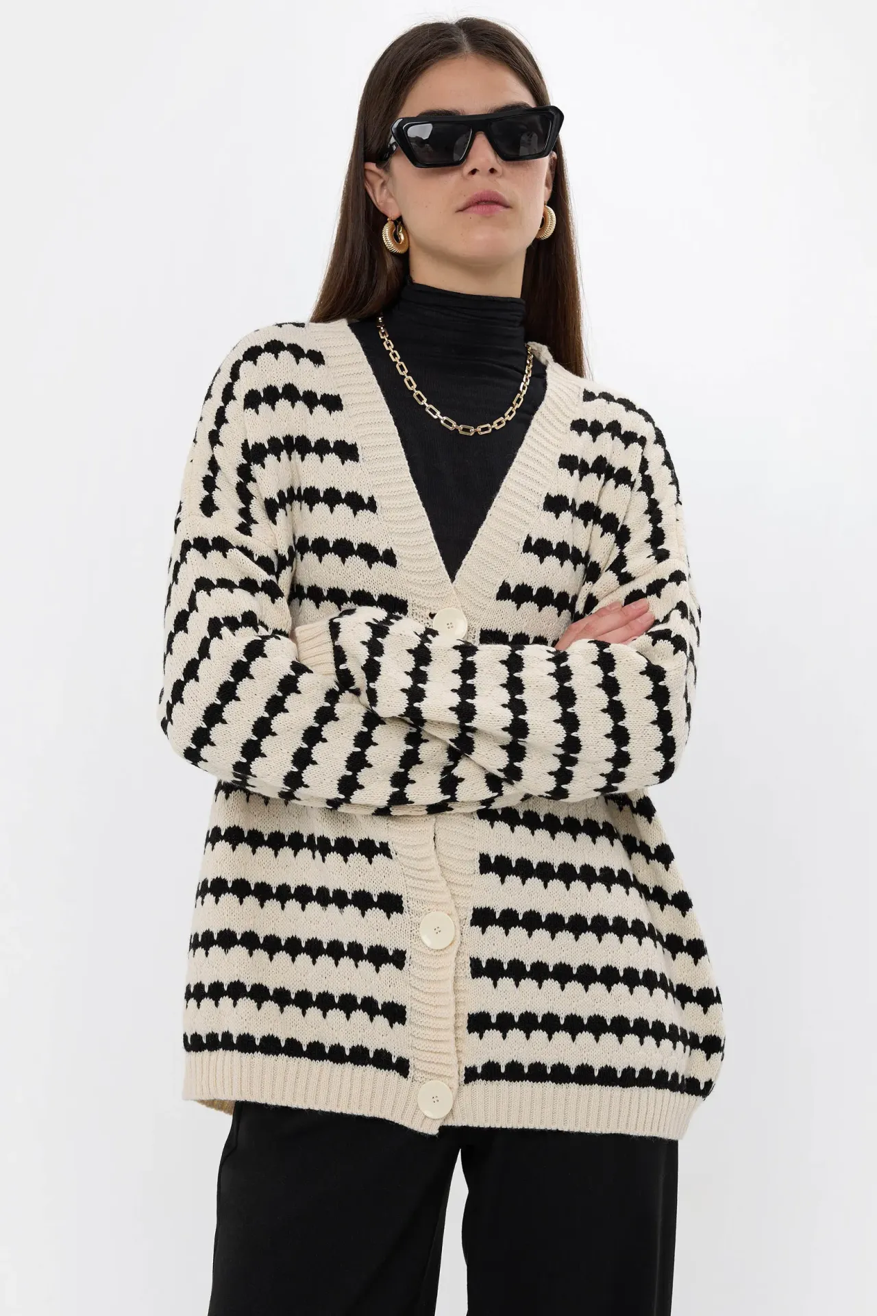 Striped Oversized Buttoned Cardigan