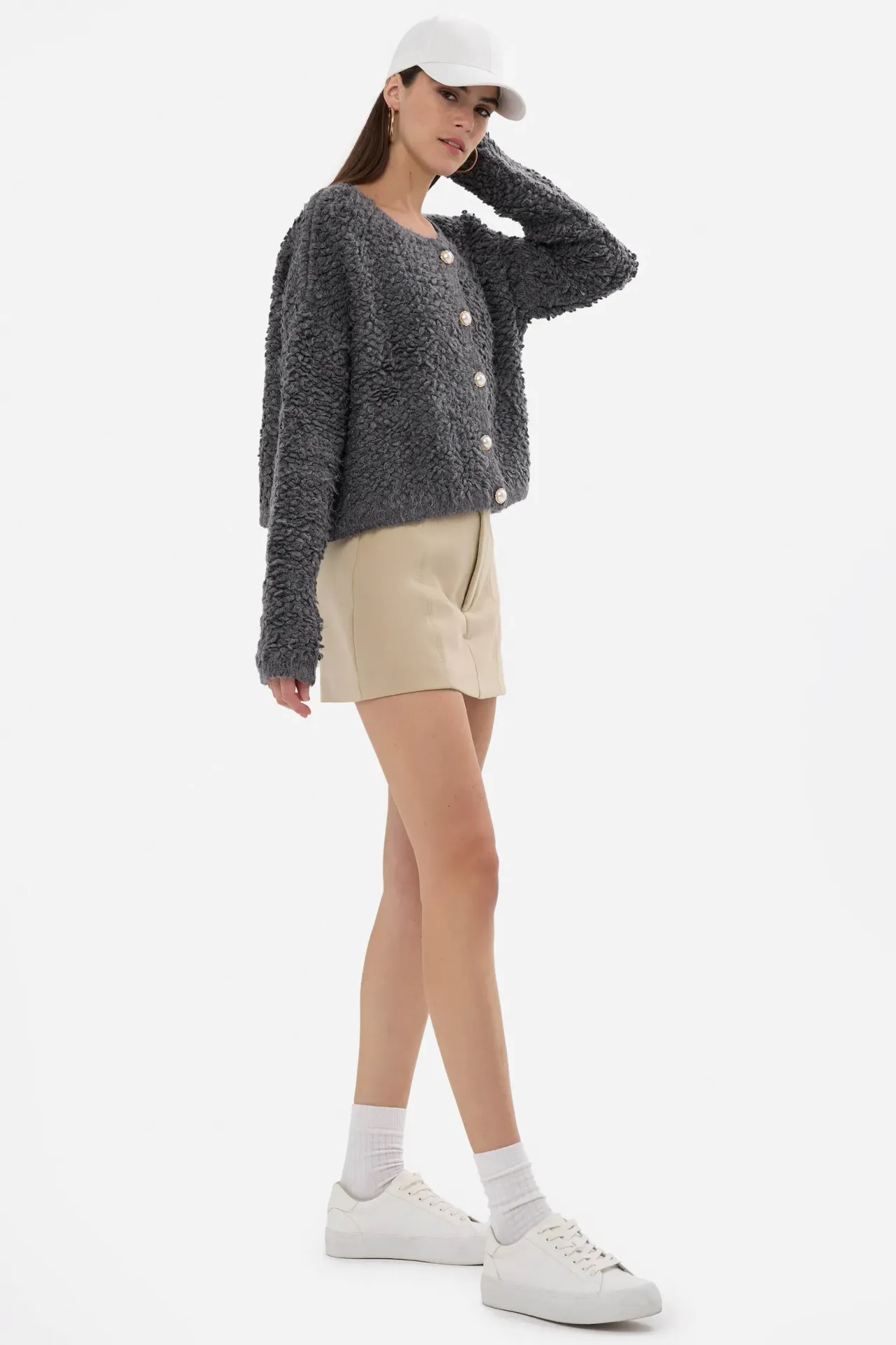 Textured Knitted Buttoned Cardigan