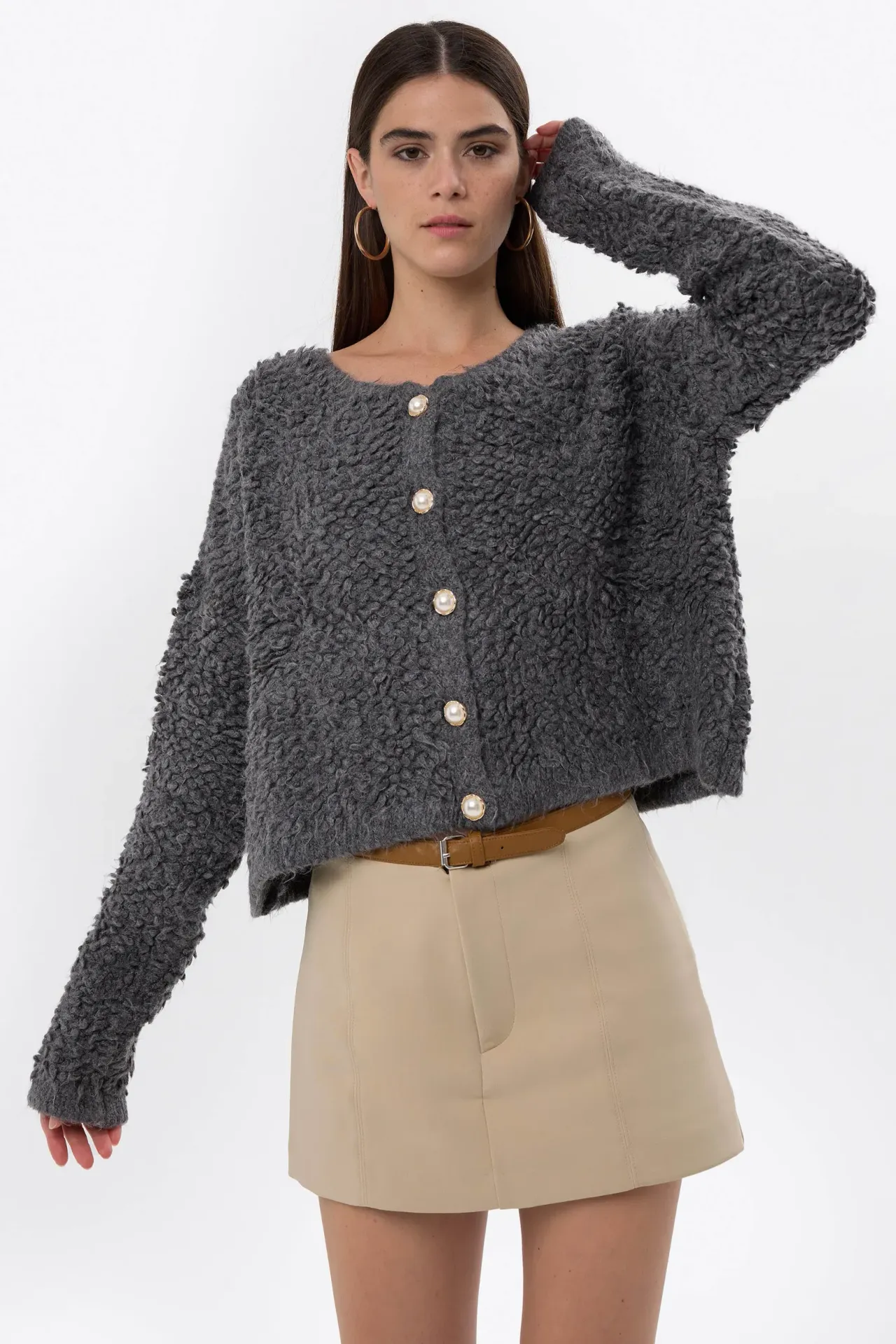 Textured Knitted Buttoned Cardigan