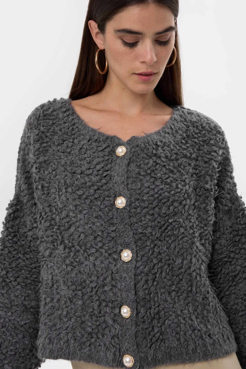 Textured Knitted Buttoned Cardigan