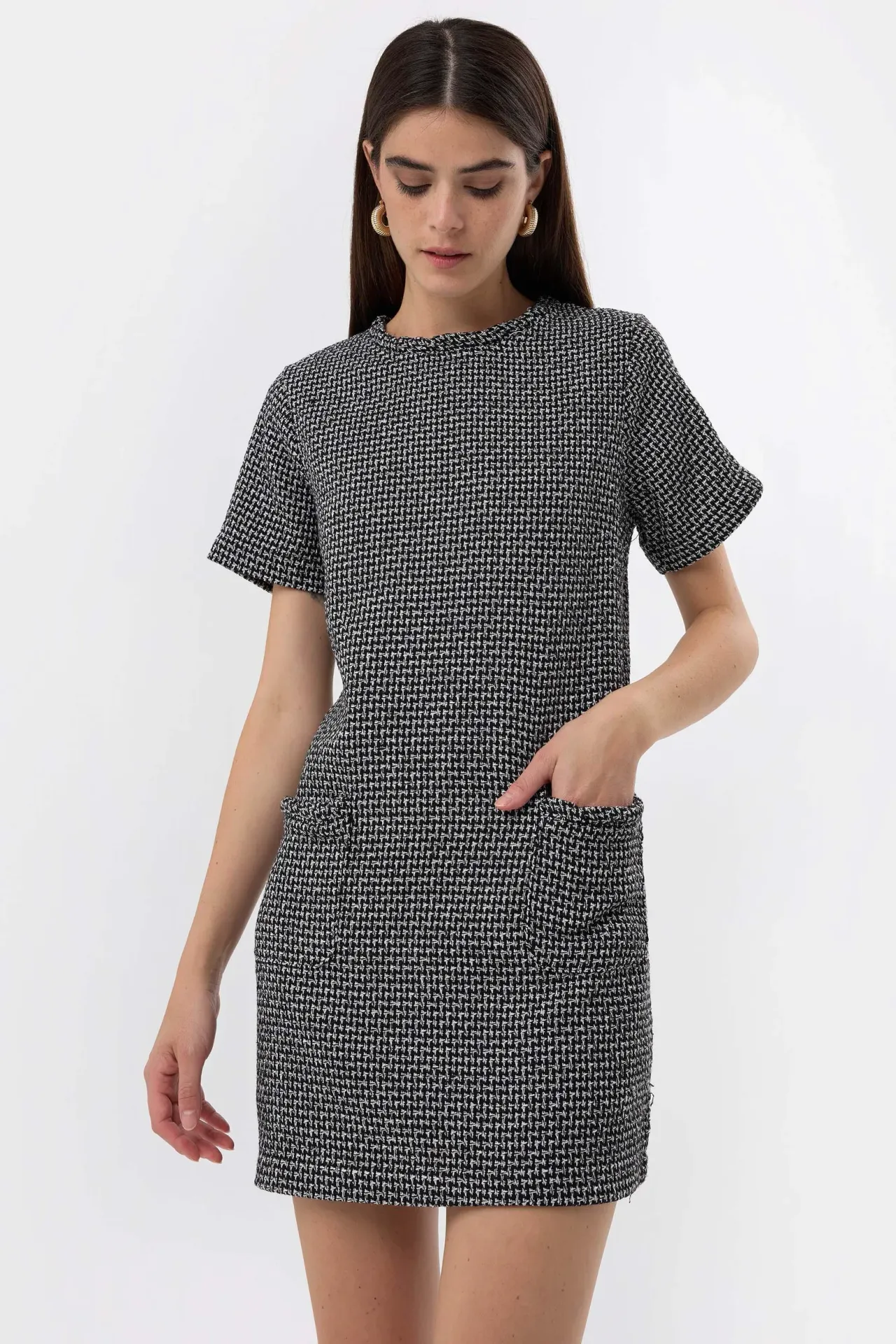 Tweed Short Sleeve Mini Dress