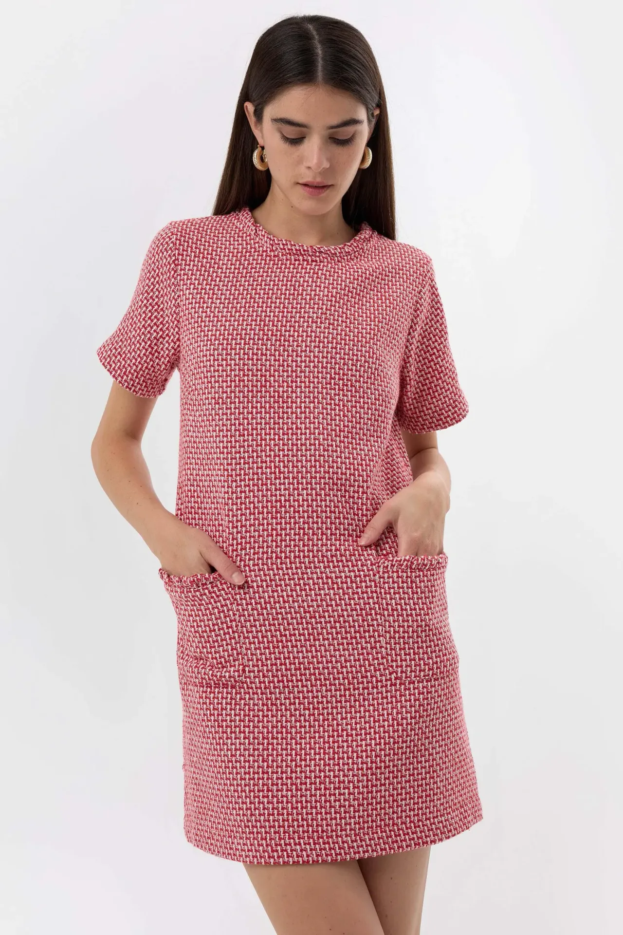 Tweed Short Sleeve Mini Dress