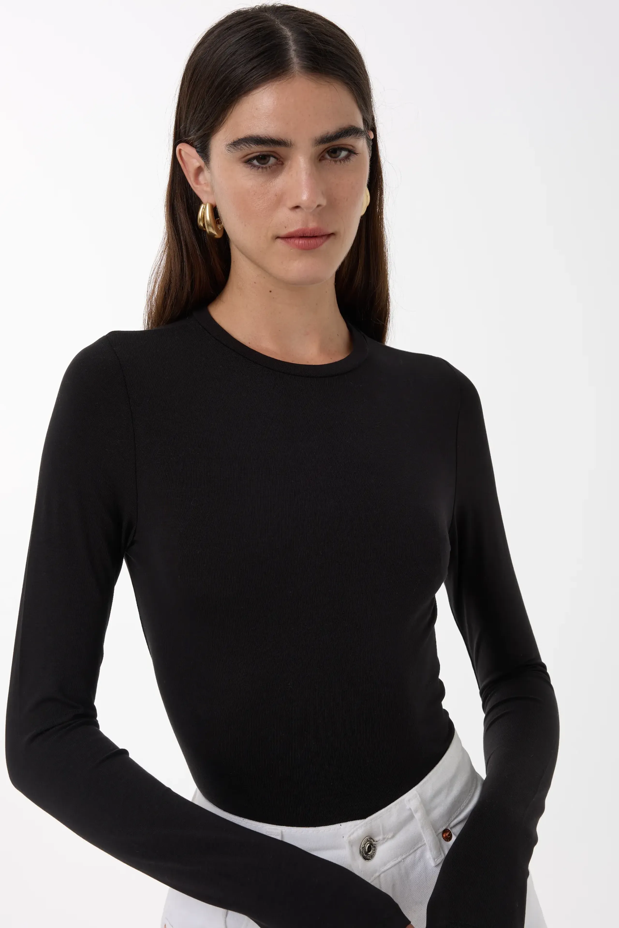 HiCCUP Black Slim Fit Crew Neck Long Sleeve Top Women
