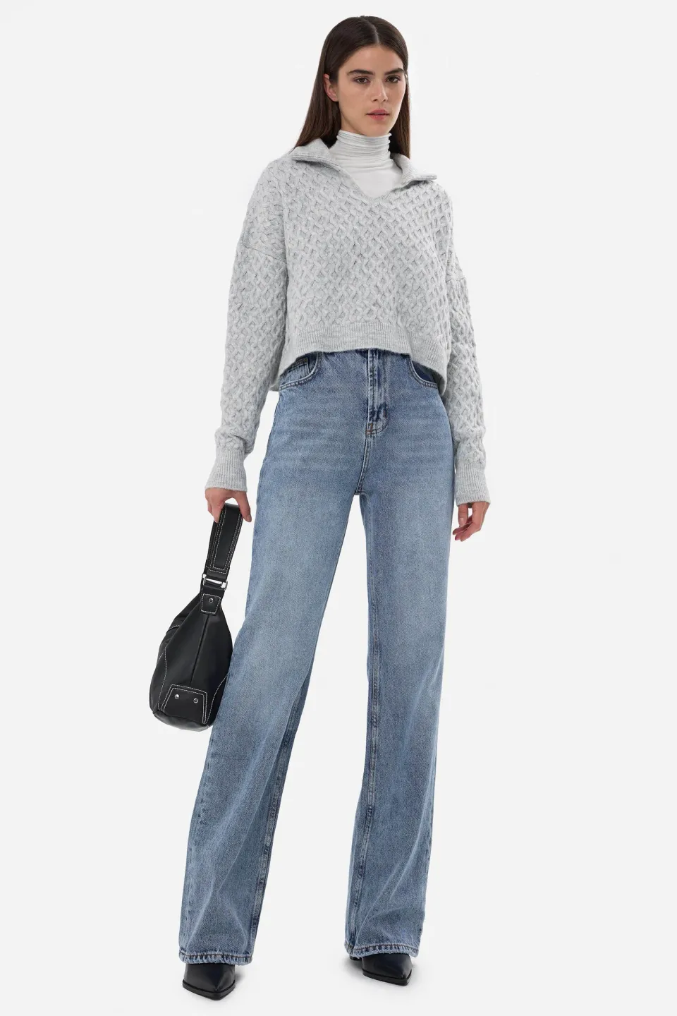 Textured Knitted Sweater with Shirt Collar