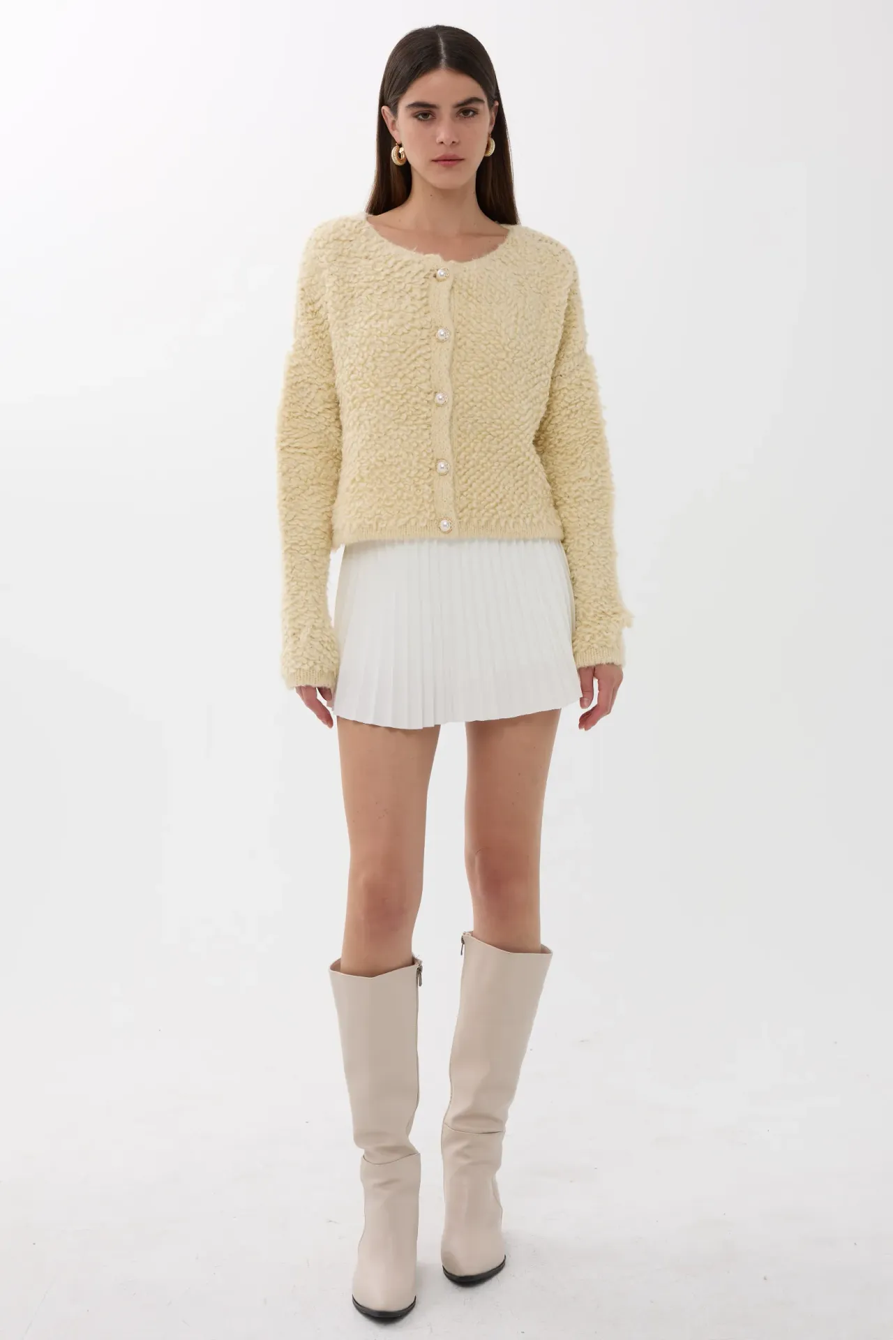Textured Knitted Buttoned Cardigan