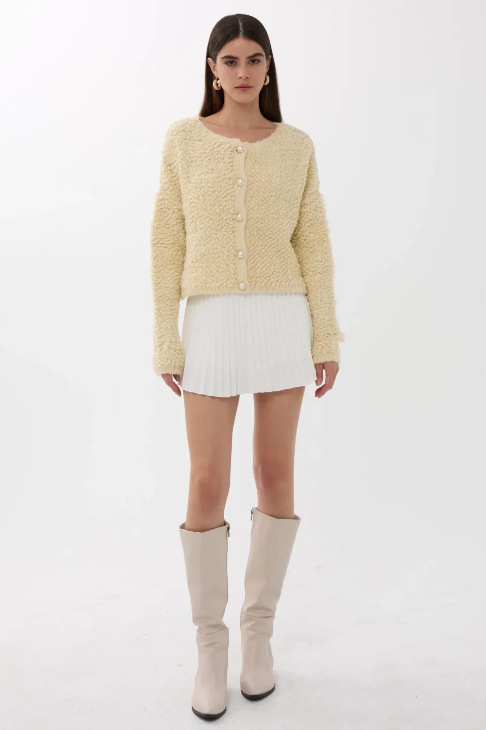 Textured Knitted Buttoned Cardigan