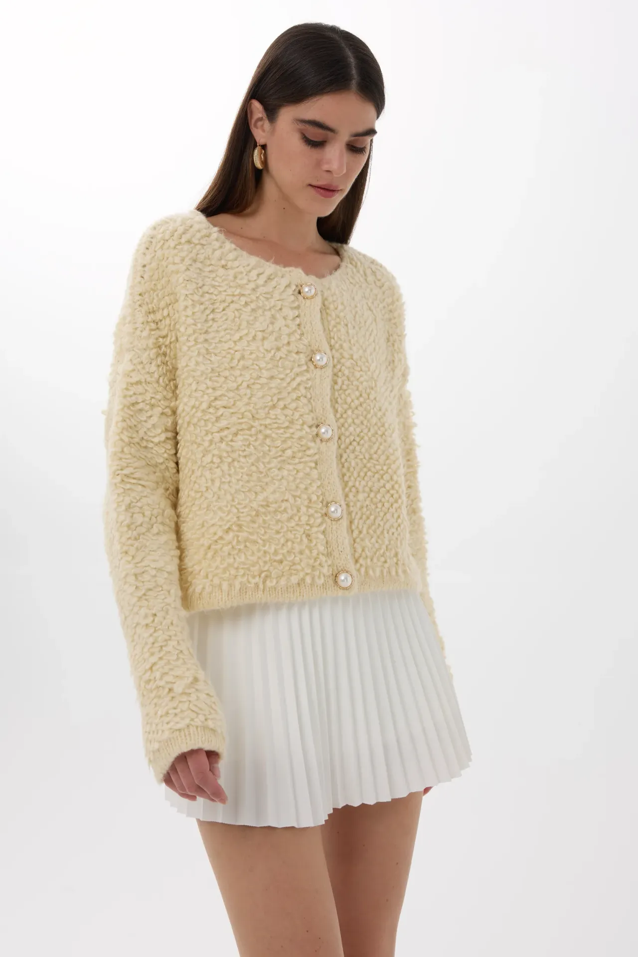 Textured Knitted Buttoned Cardigan