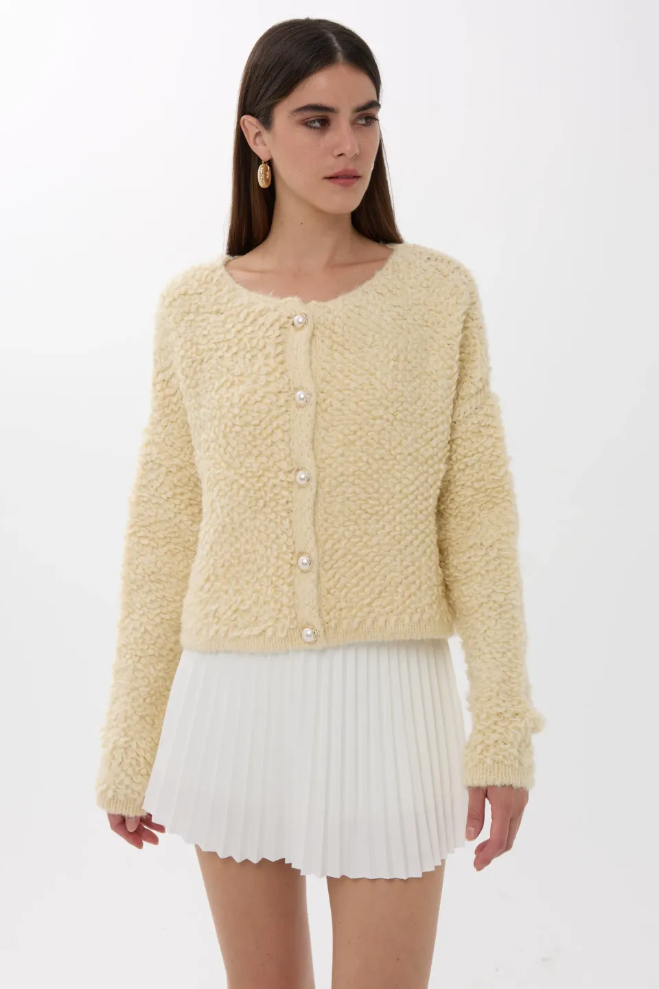 Textured Knitted Buttoned Cardigan