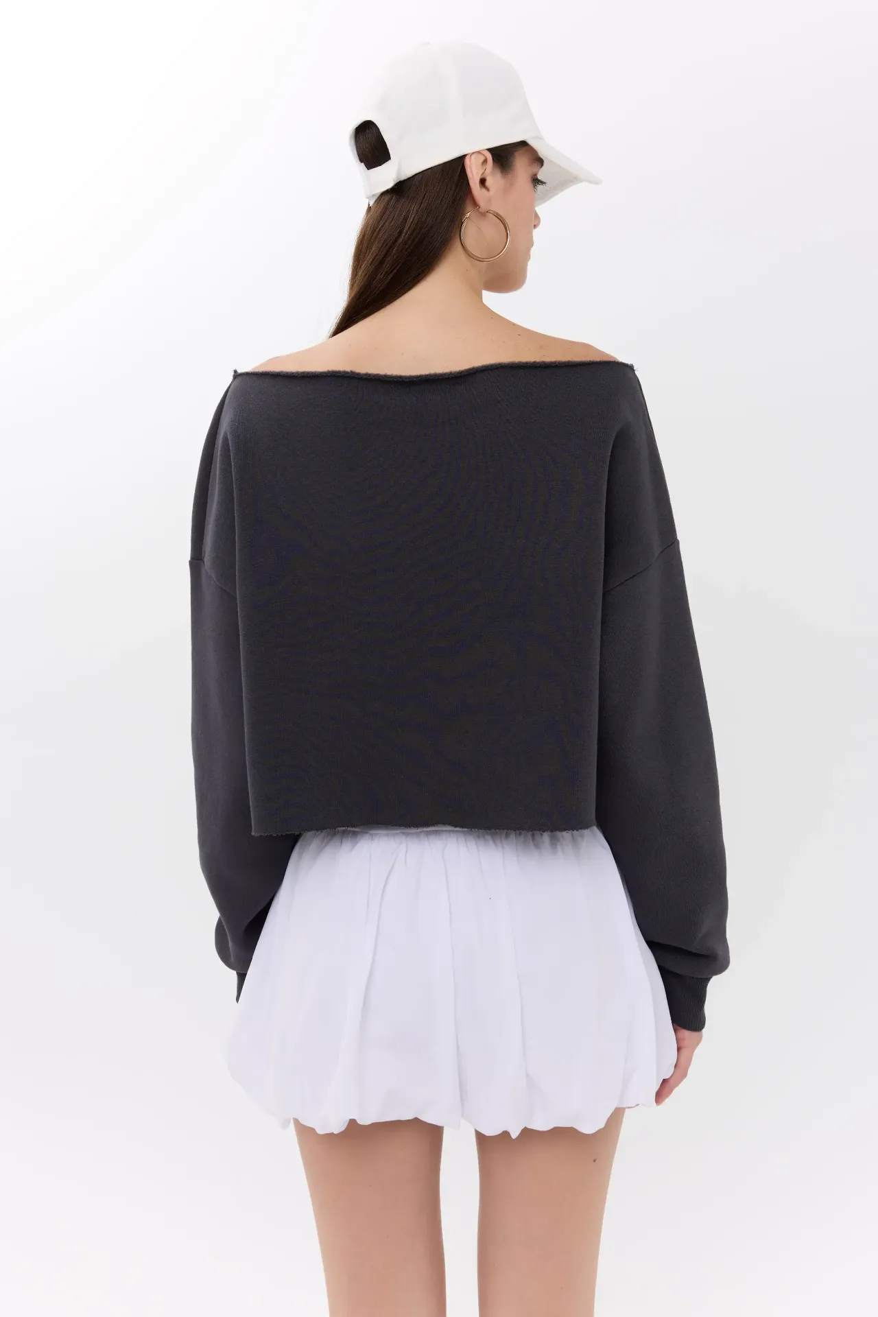 Printed Boat Neck Cropped Sweatshirt