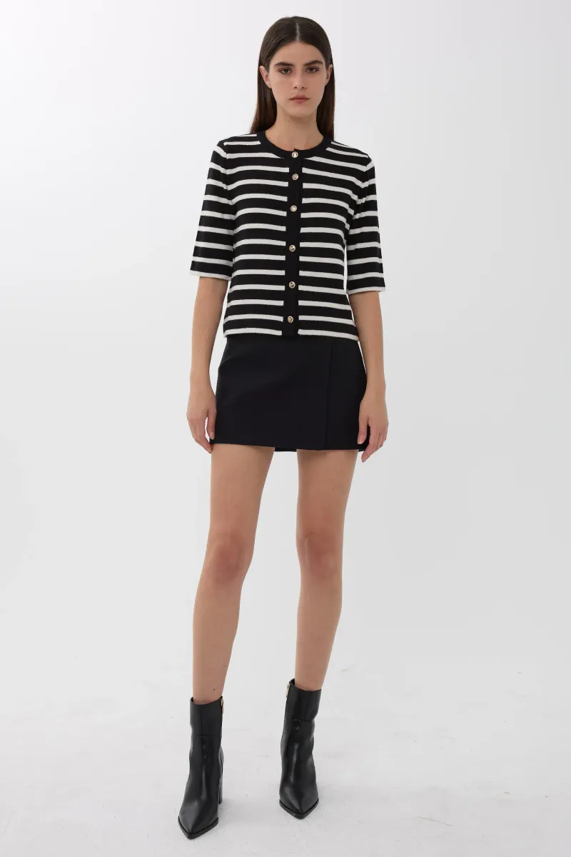 Short Sleeve Striped Buttoned Cardigan 2