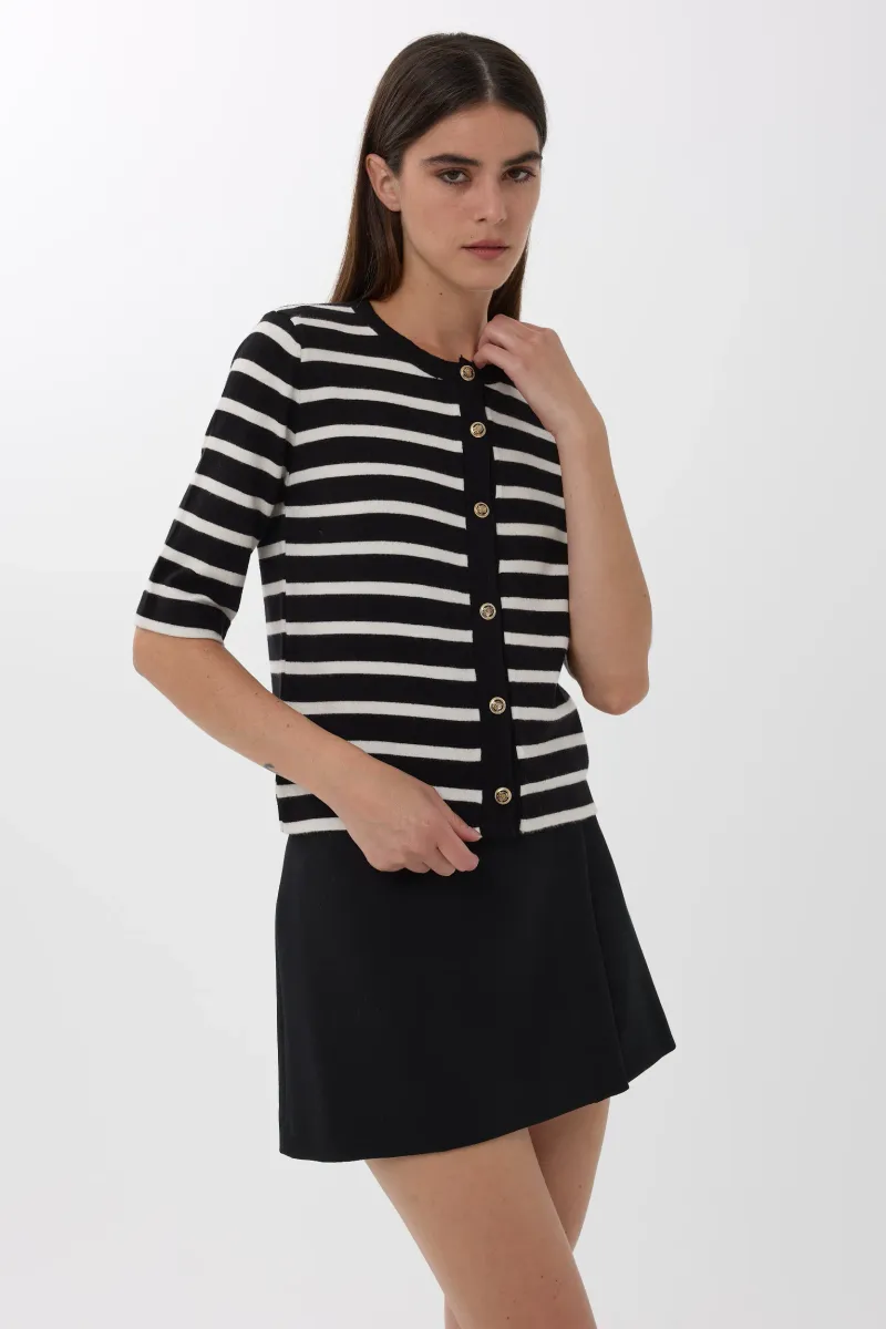 Short Sleeve Striped Buttoned Cardigan 4