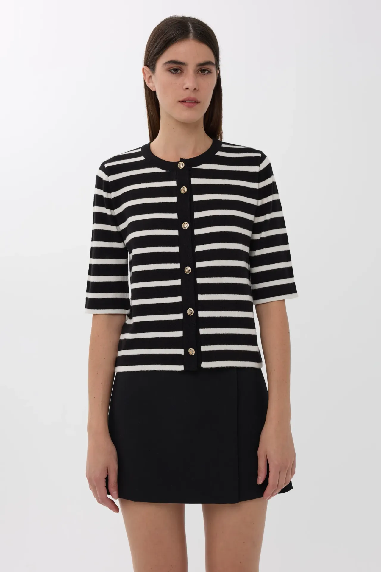 Short Sleeve Striped Buttoned Cardigan