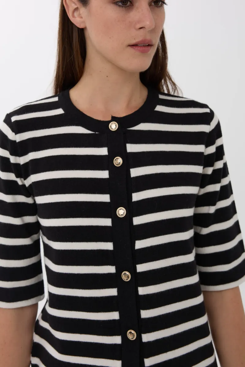 Short Sleeve Striped Buttoned Cardigan 3