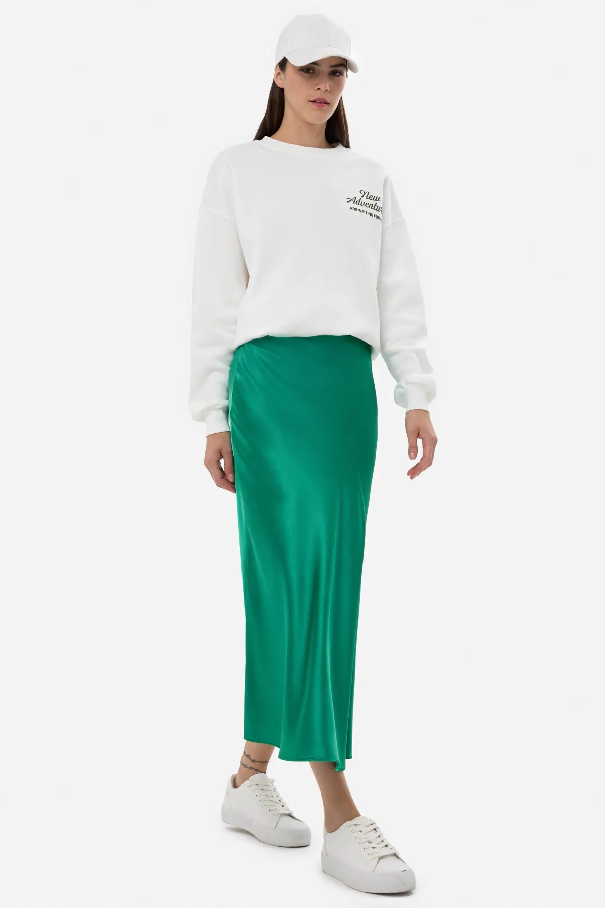 High-Waist Satin Midi Skirt 4