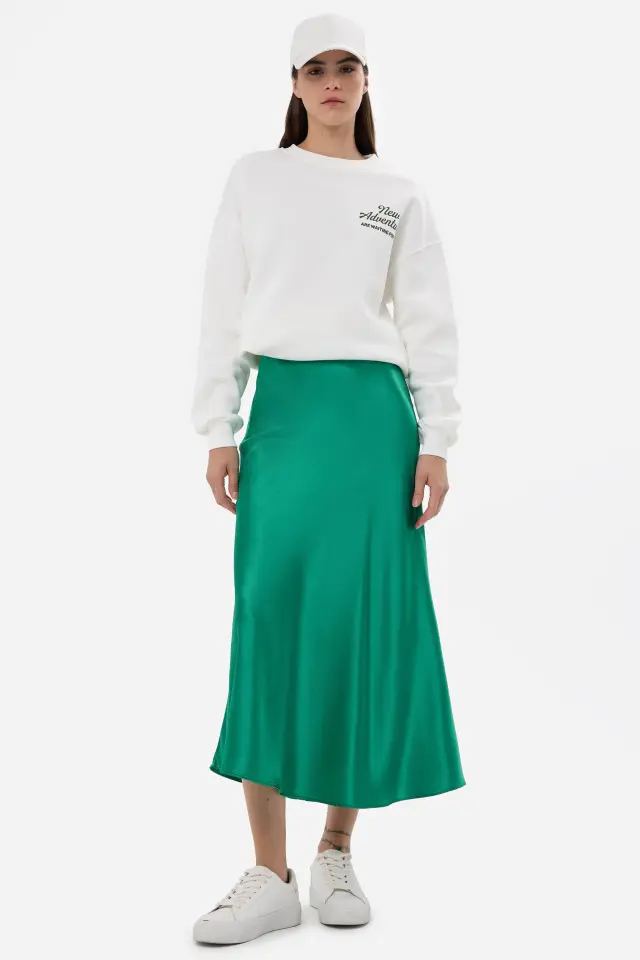 High-Waist Satin Midi Skirt