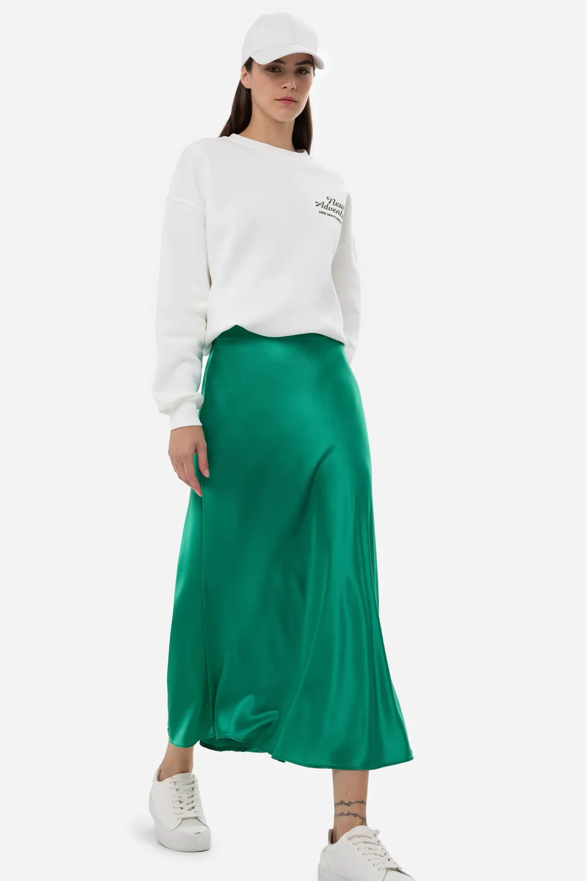 High-Waist Satin Midi Skirt 3