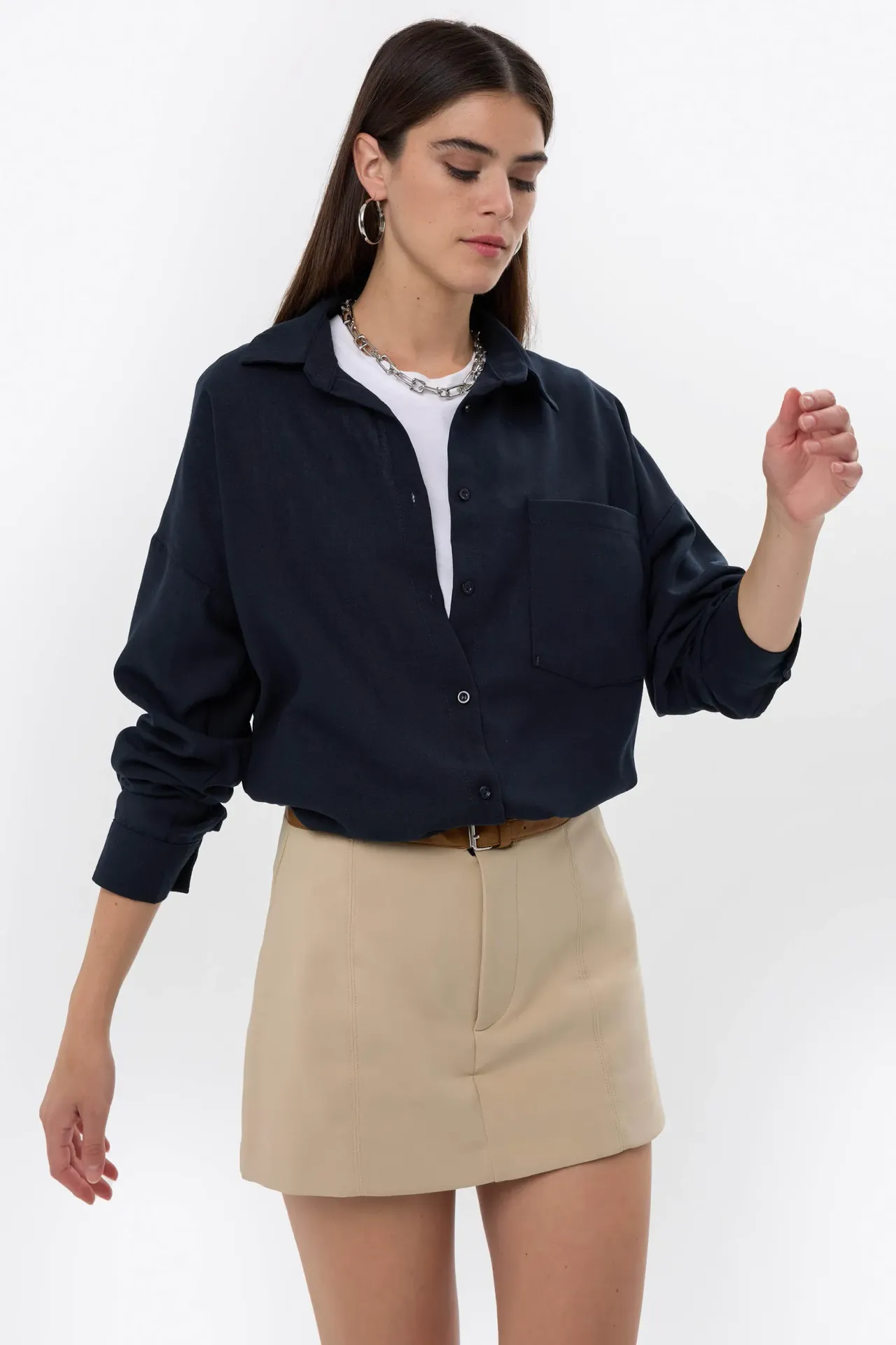 Linen Long Sleeve Shirt with Pocket