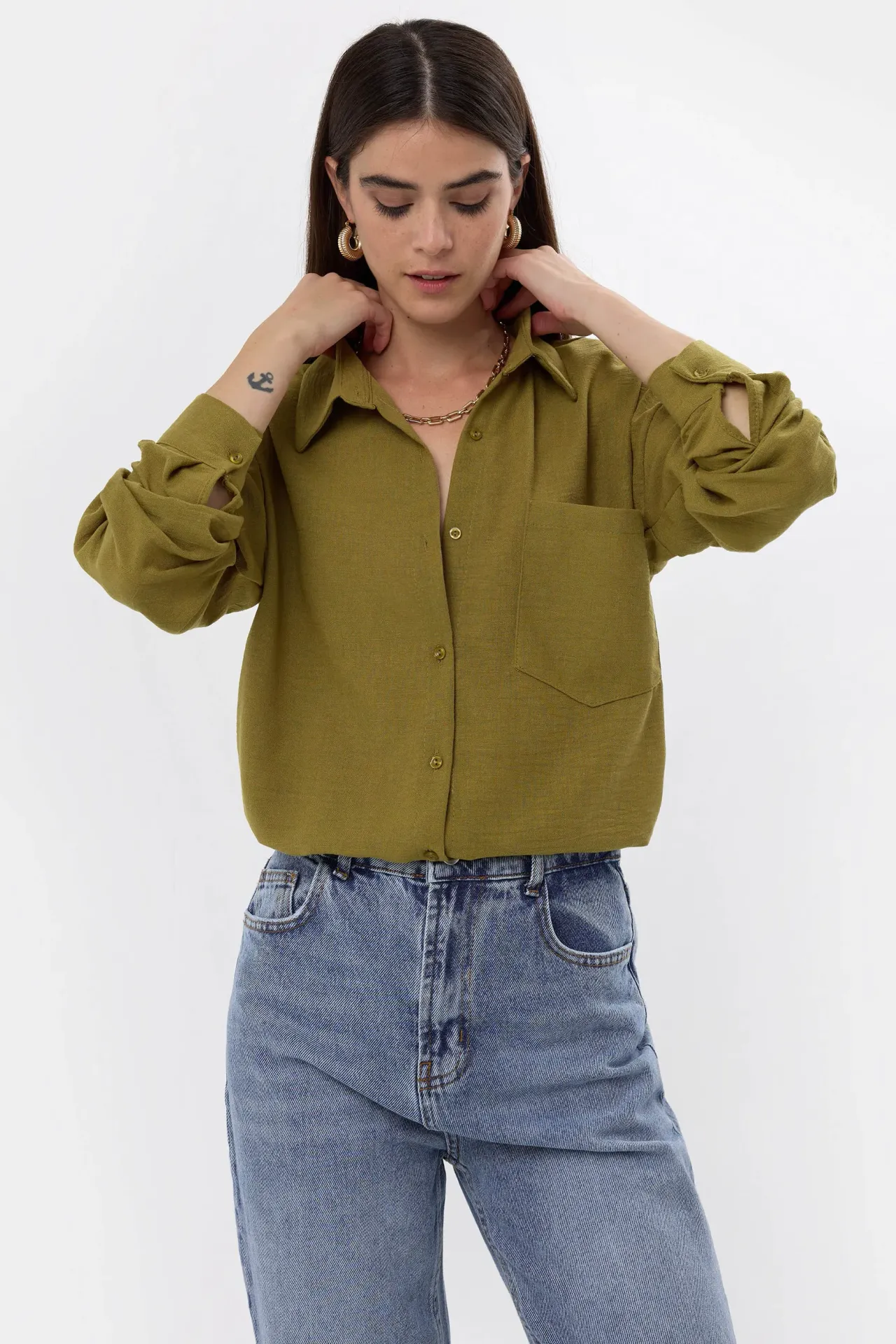 Linen Long Sleeve Shirt with Pocket