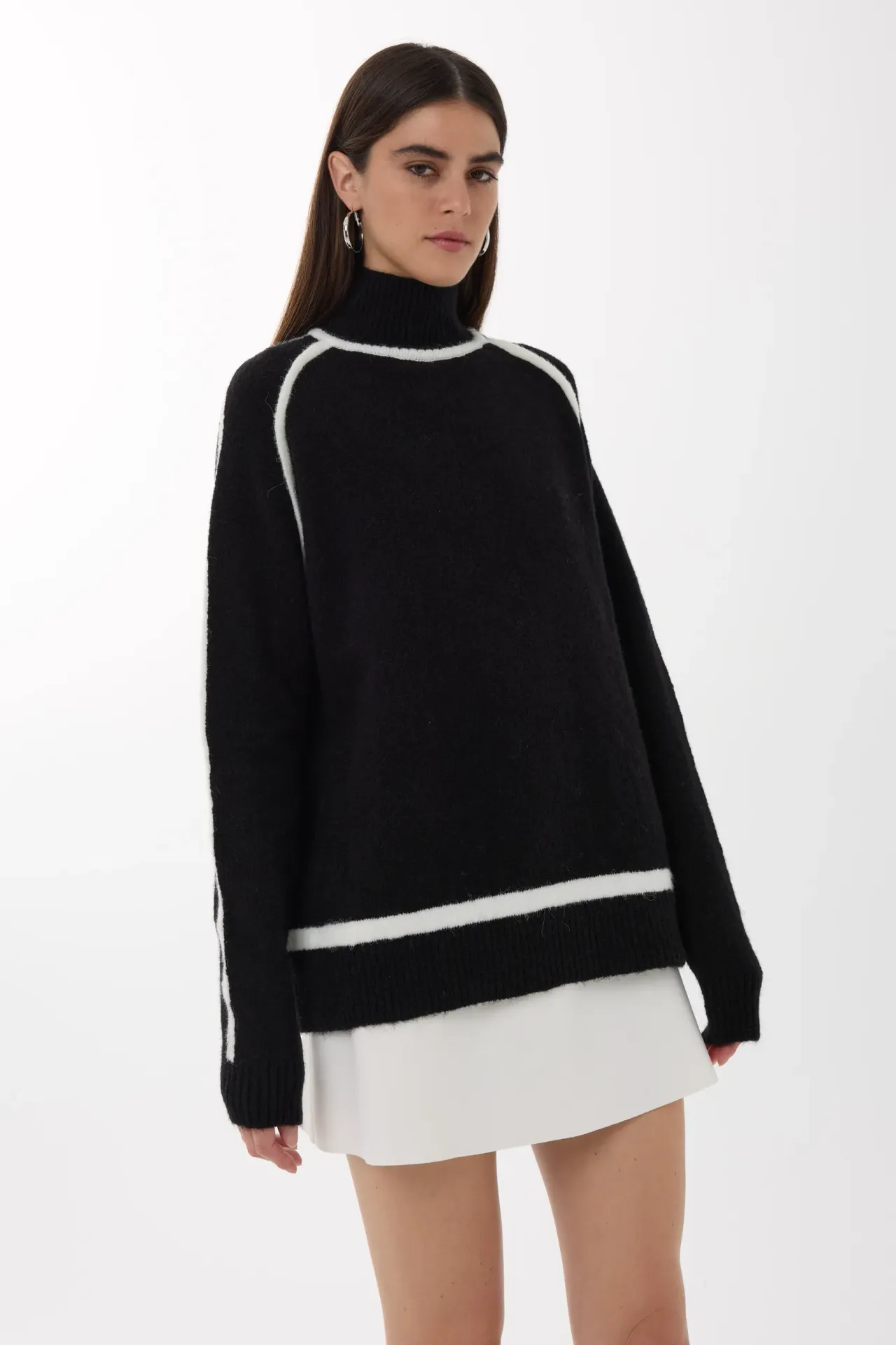 Oversized Knit Sweater with Contrast Detail