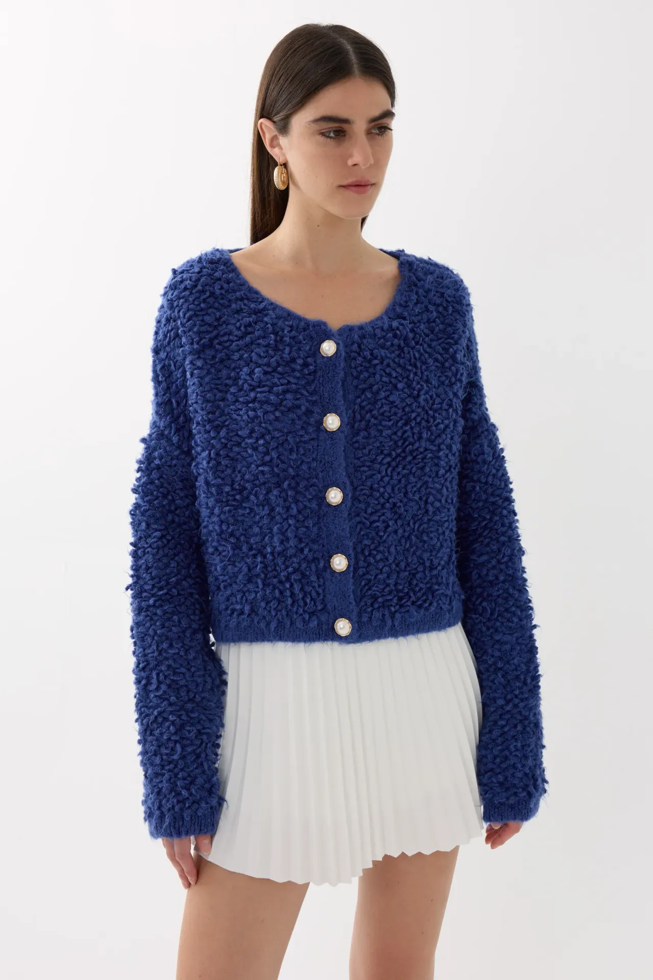 Textured Knitted Buttoned Cardigan