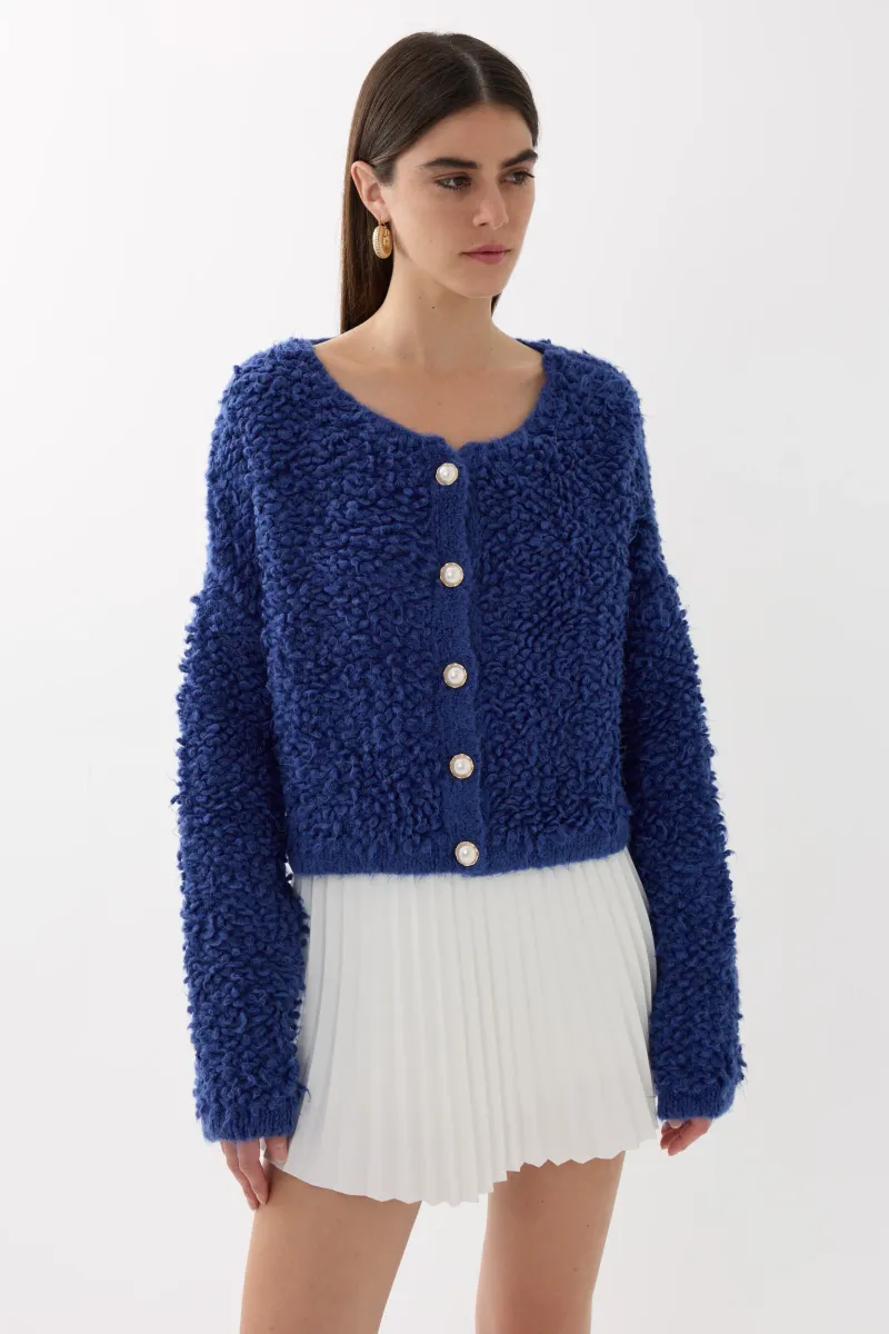 Textured Knitted Buttoned Cardigan 1