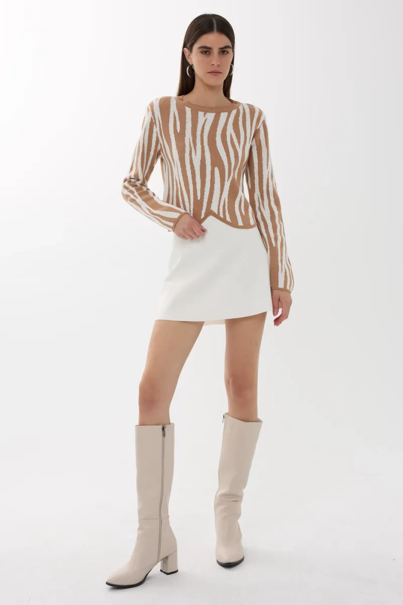 Zebra Print Crew Neck Sweater 2