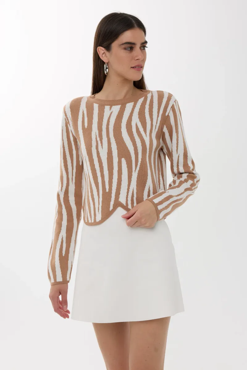 Zebra Print Crew Neck Sweater 1