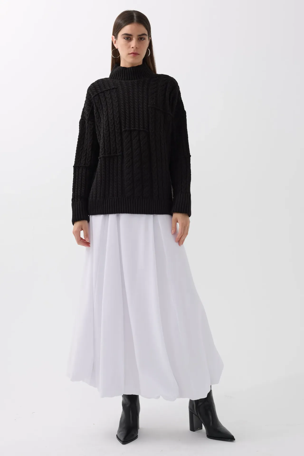 Textured High-Neck Knitted Sweater